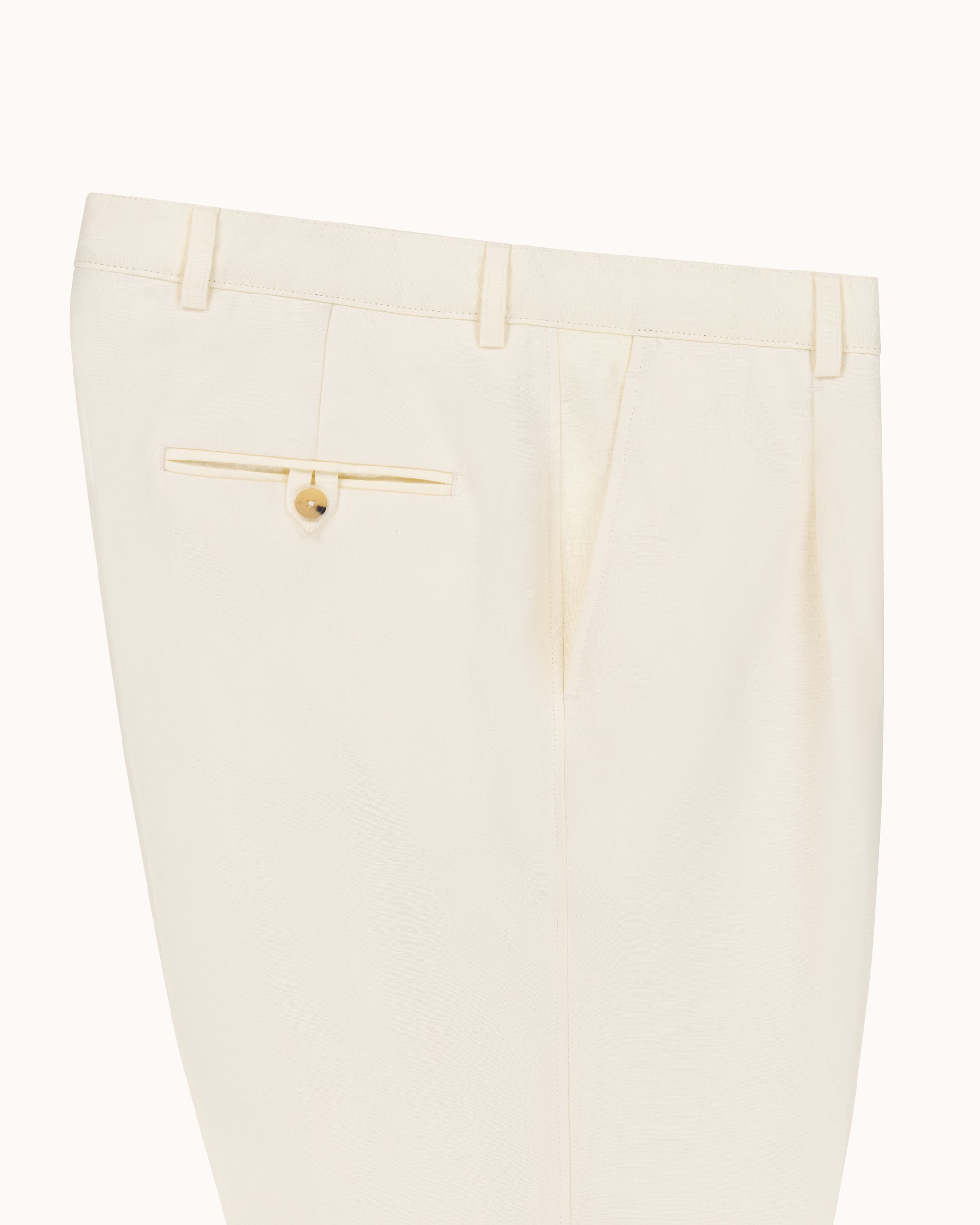 Casual Relaxed Pleated Trouser - Cream Linen