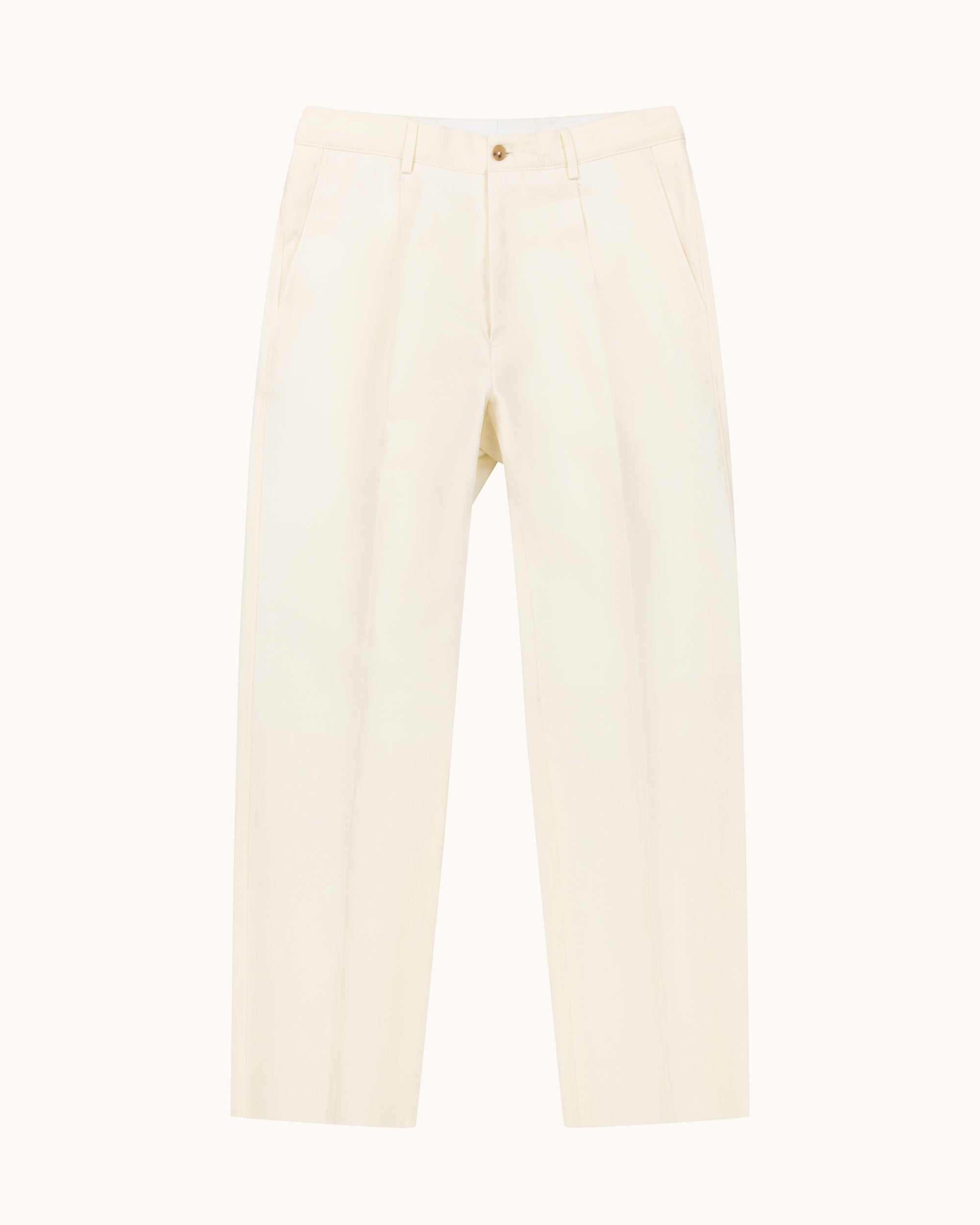 Casual Relaxed Pleated Trouser - Cream Linen