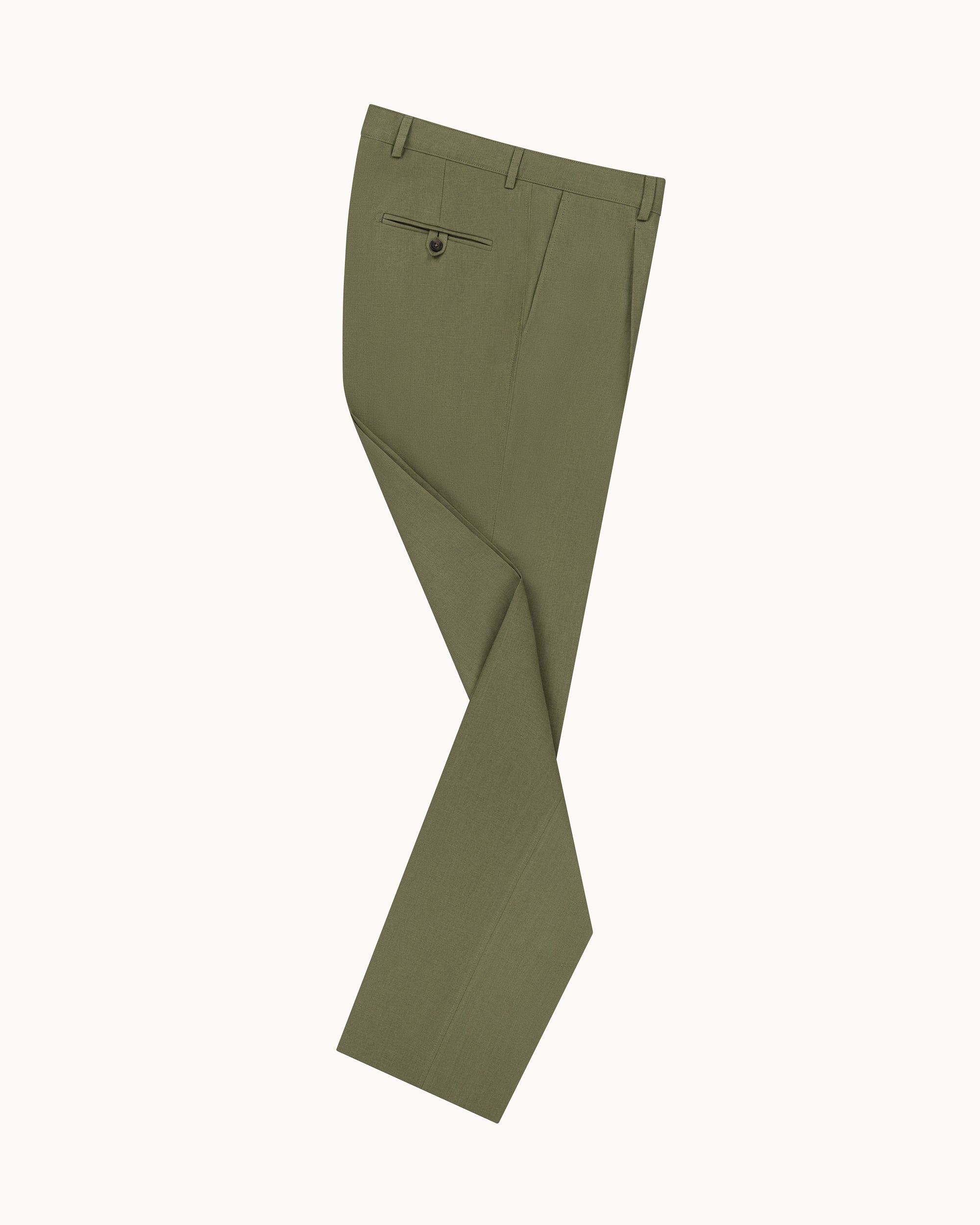 Casual Relaxed Pleated Trouser - Sage Green Linen