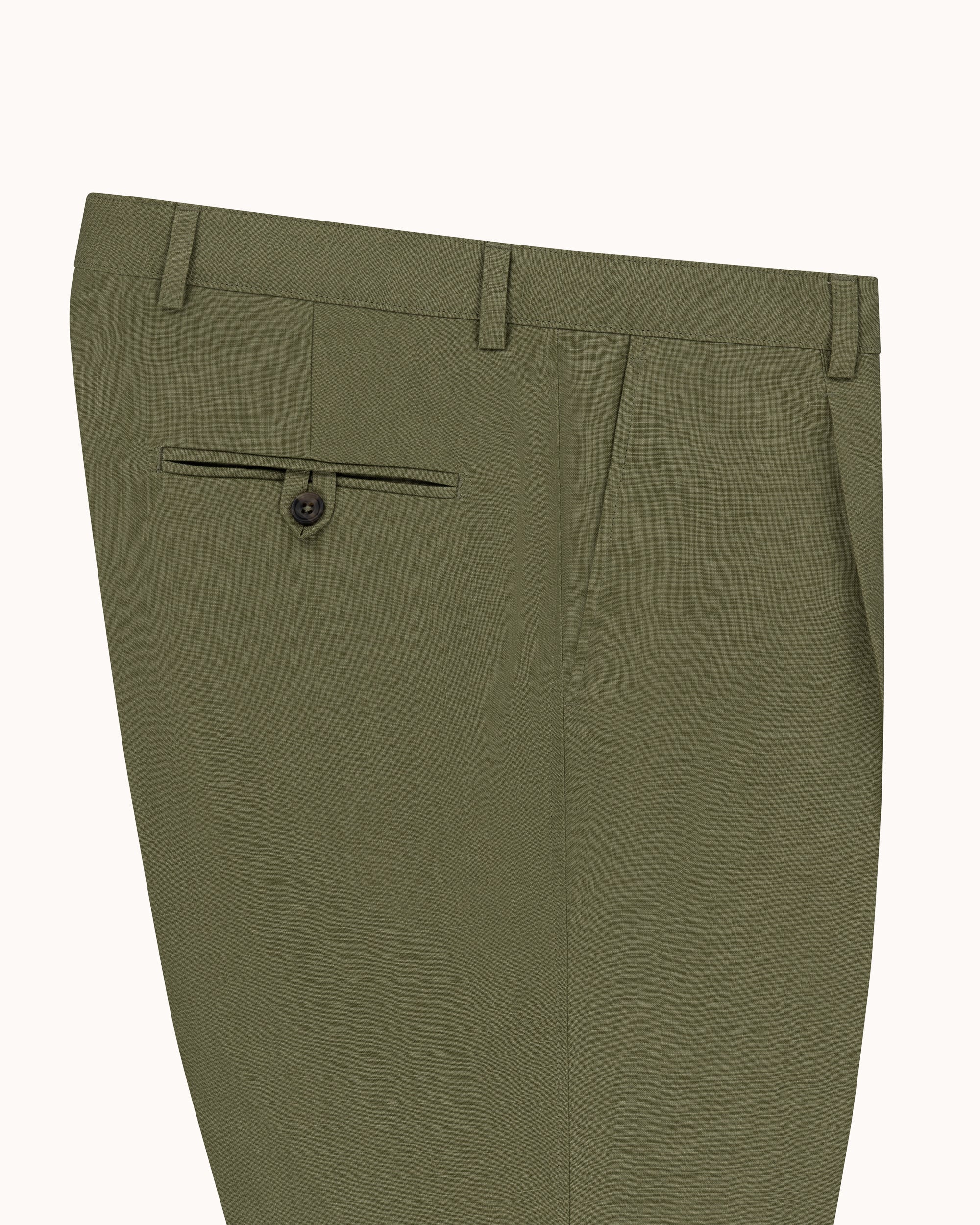 Casual Relaxed Pleated Trouser - Sage Green Linen