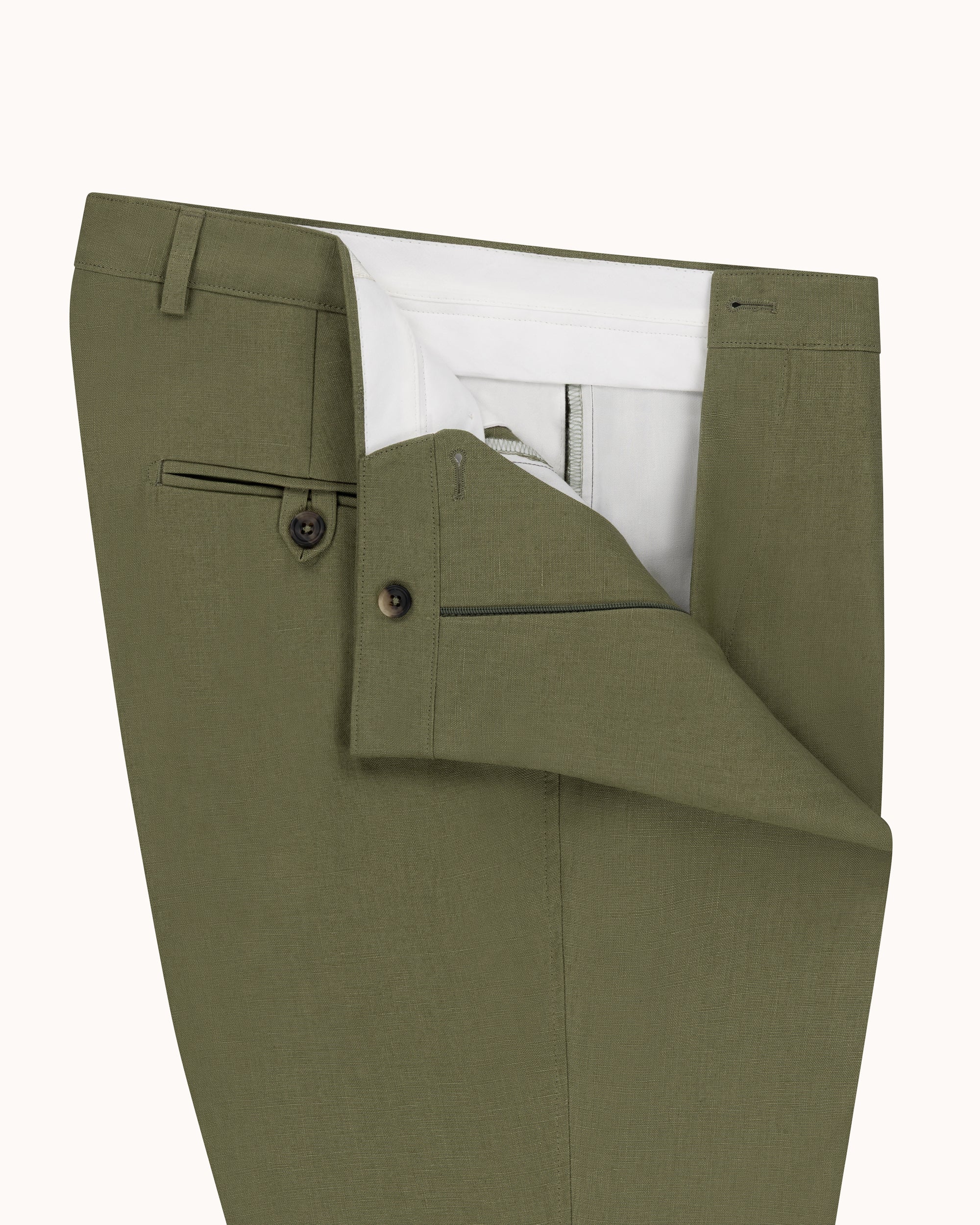Casual Relaxed Pleated Trouser - Sage Green Linen
