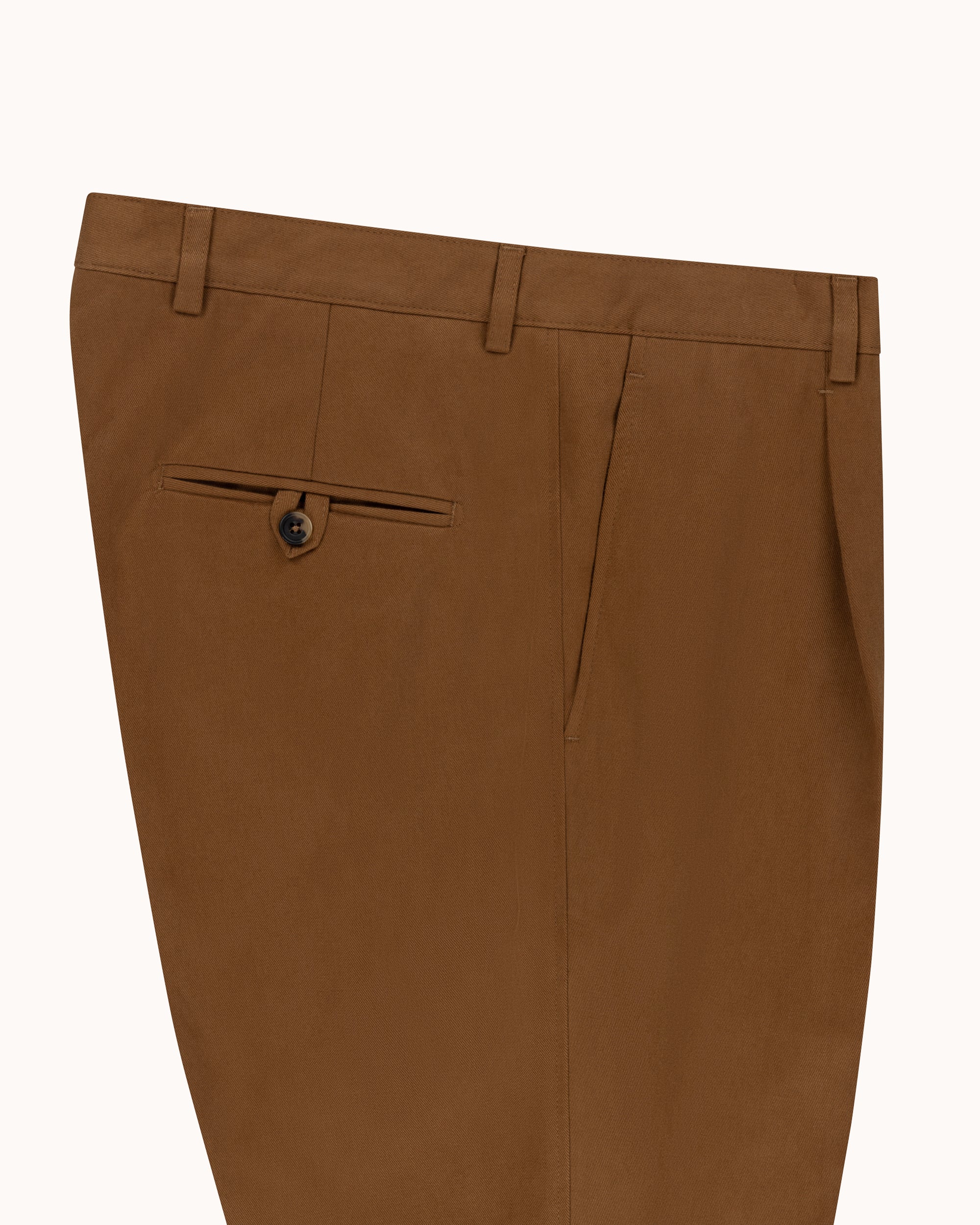 Casual Relaxed Pleated Trouser - Tan Brushed Cotton