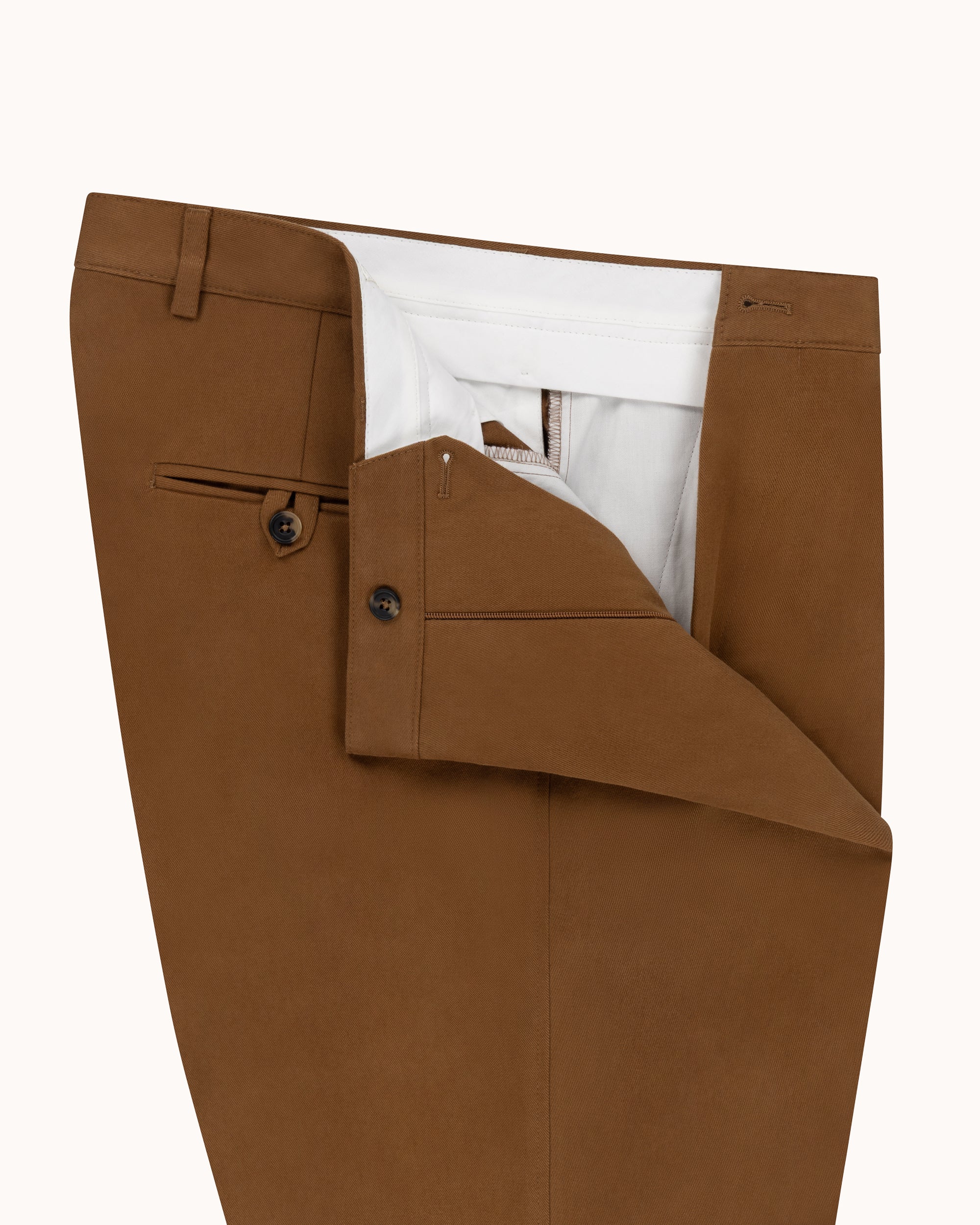 Casual Relaxed Pleated Trouser - Tan Brushed Cotton