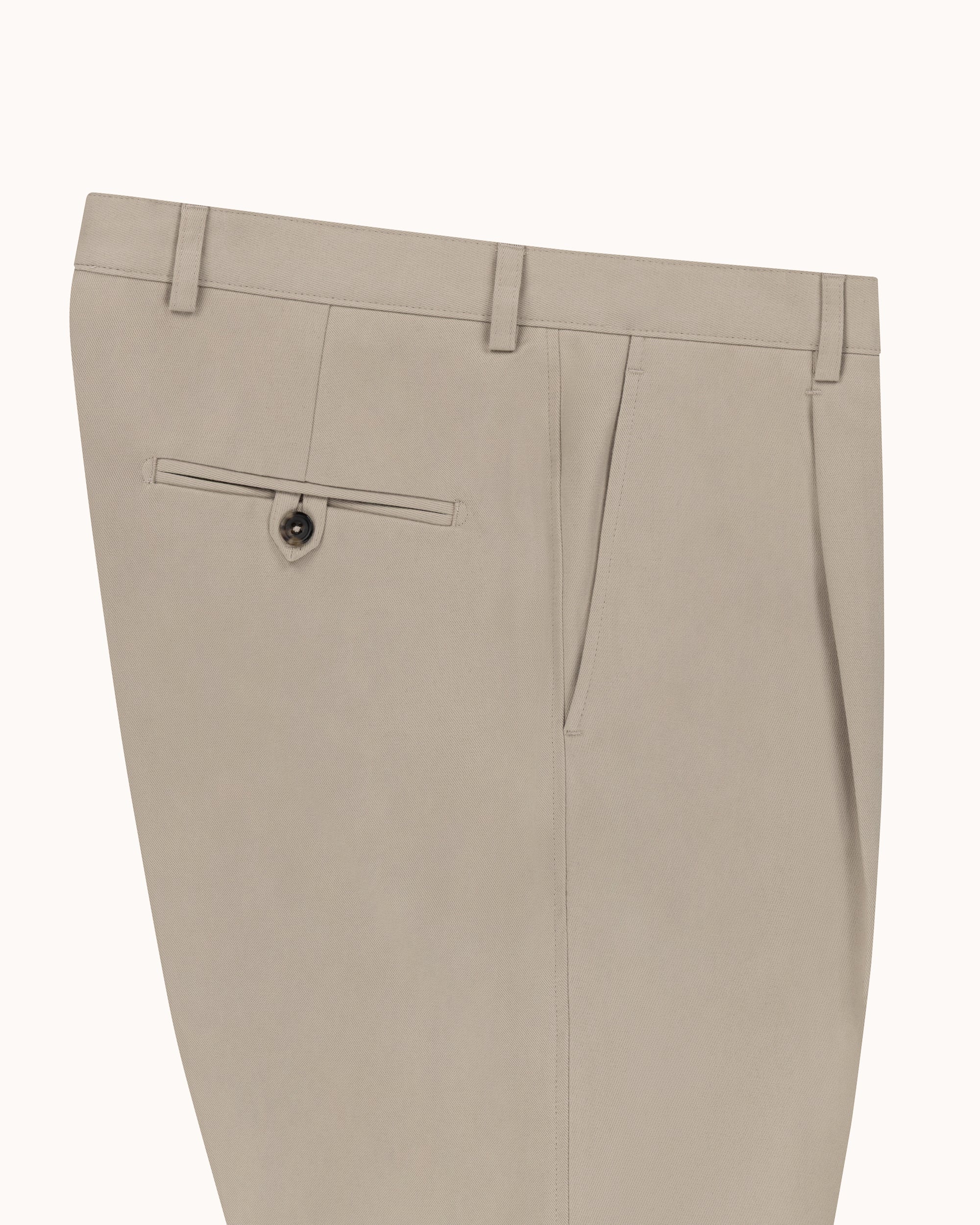 Casual Relaxed Pleated Trouser - Stone Brushed Cotton