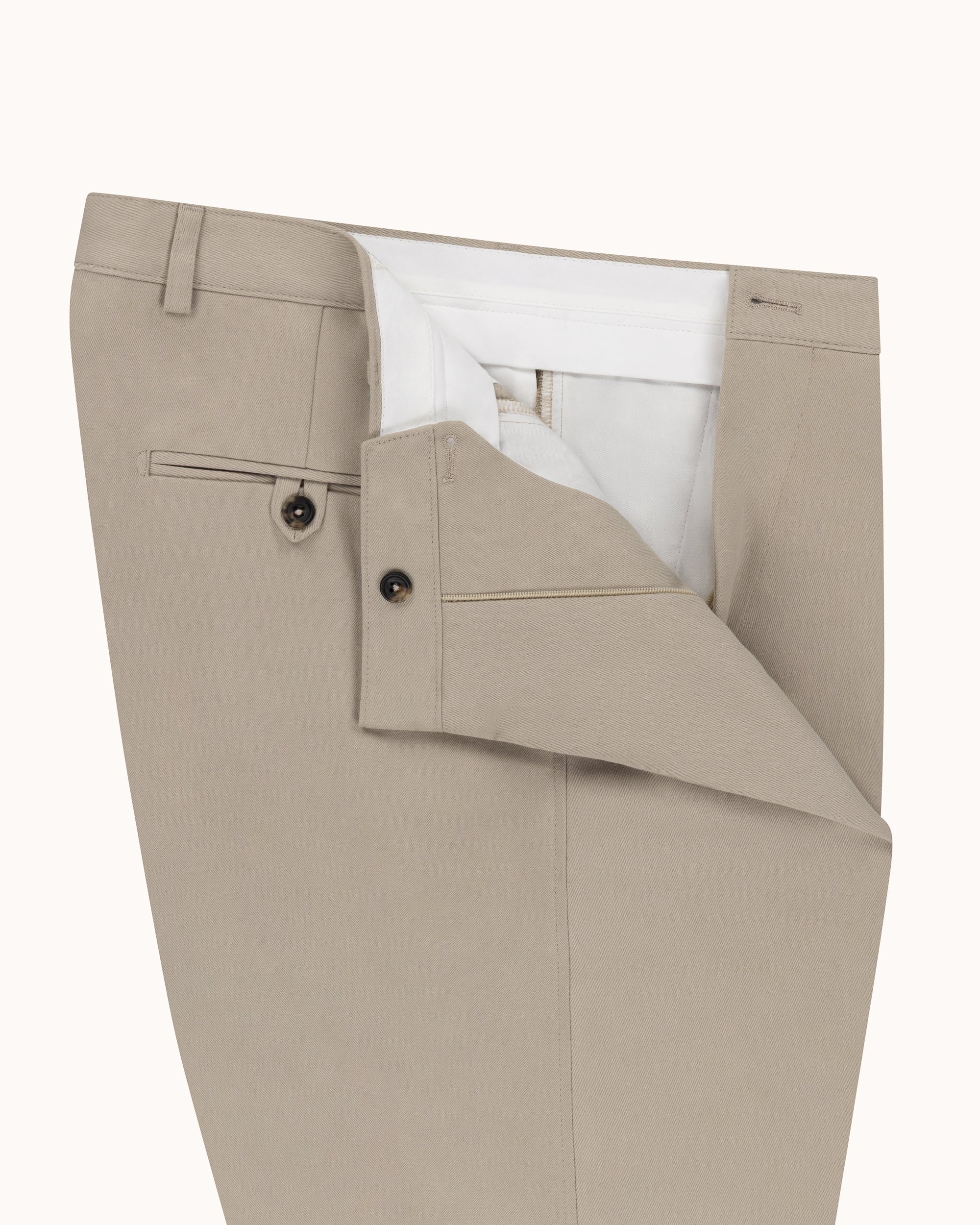 Casual Relaxed Pleated Trouser - Stone Brushed Cotton