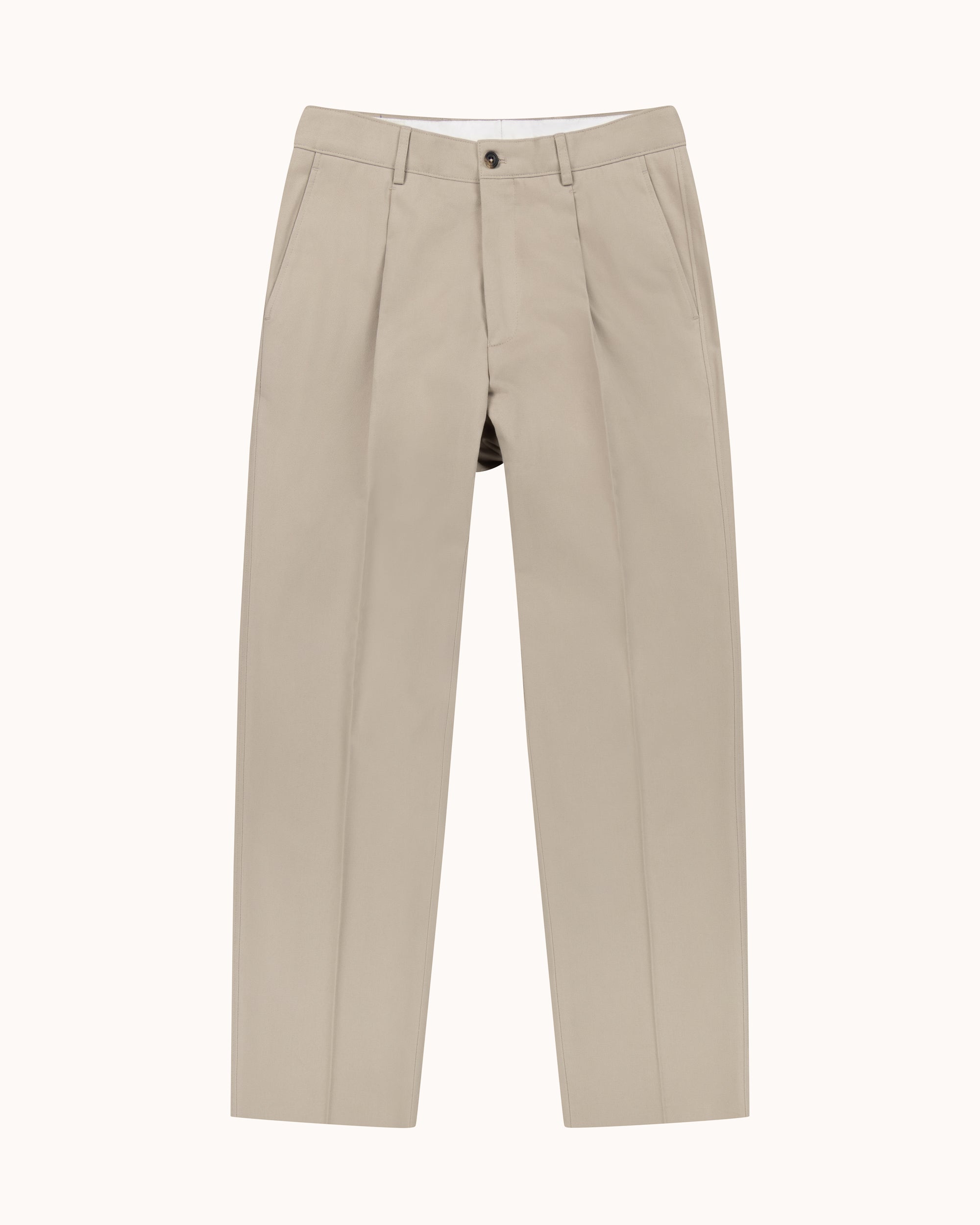 Casual Relaxed Pleated Trouser - Stone Brushed Cotton