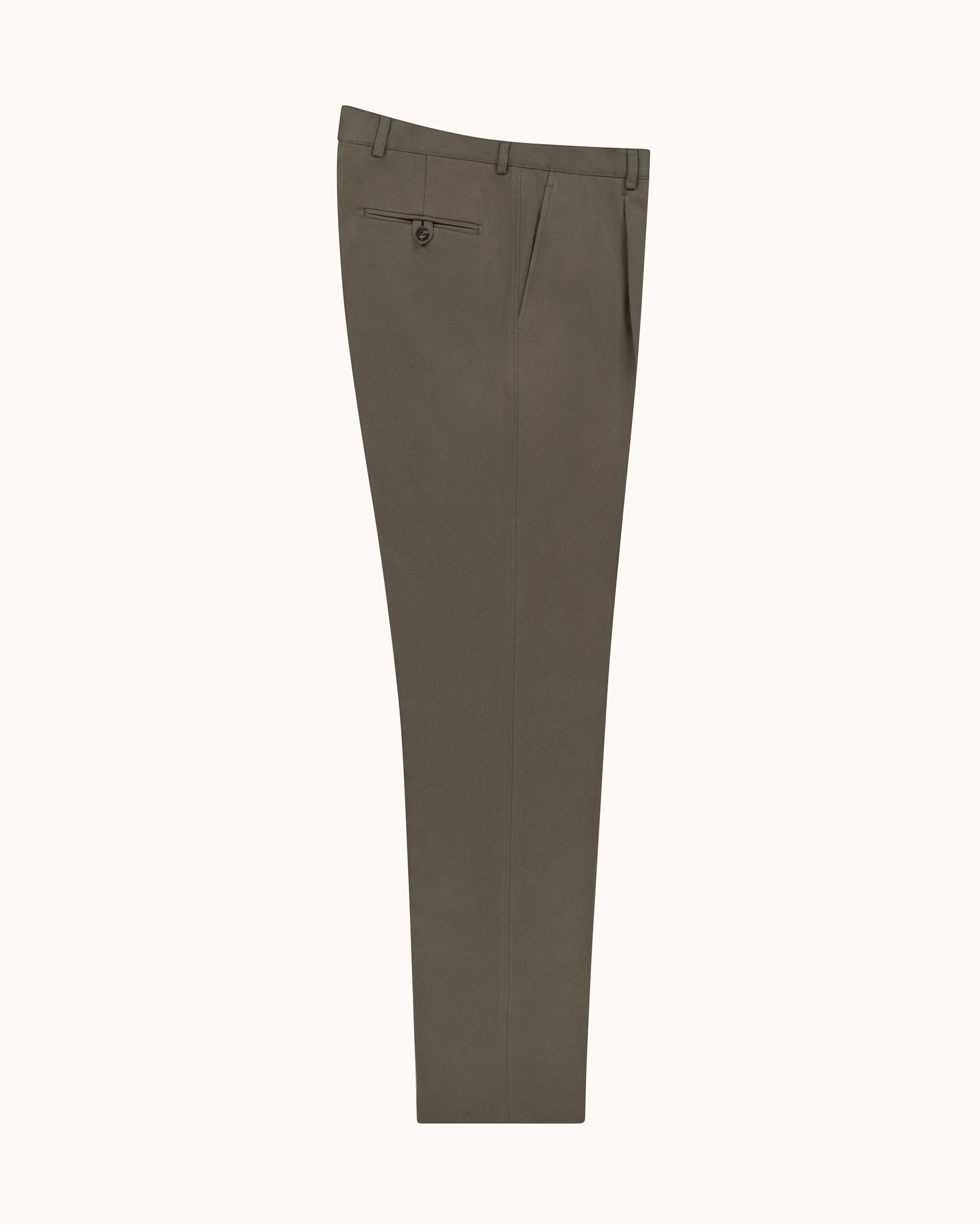 Casual Relaxed Pleated Trouser - Olive Brushed Cotton