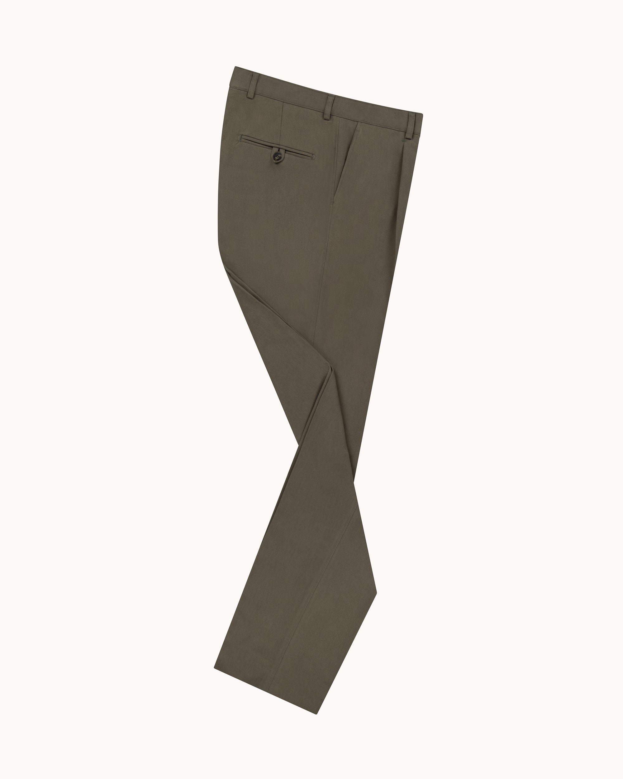 Casual Relaxed Pleated Trouser - Olive Brushed Cotton
