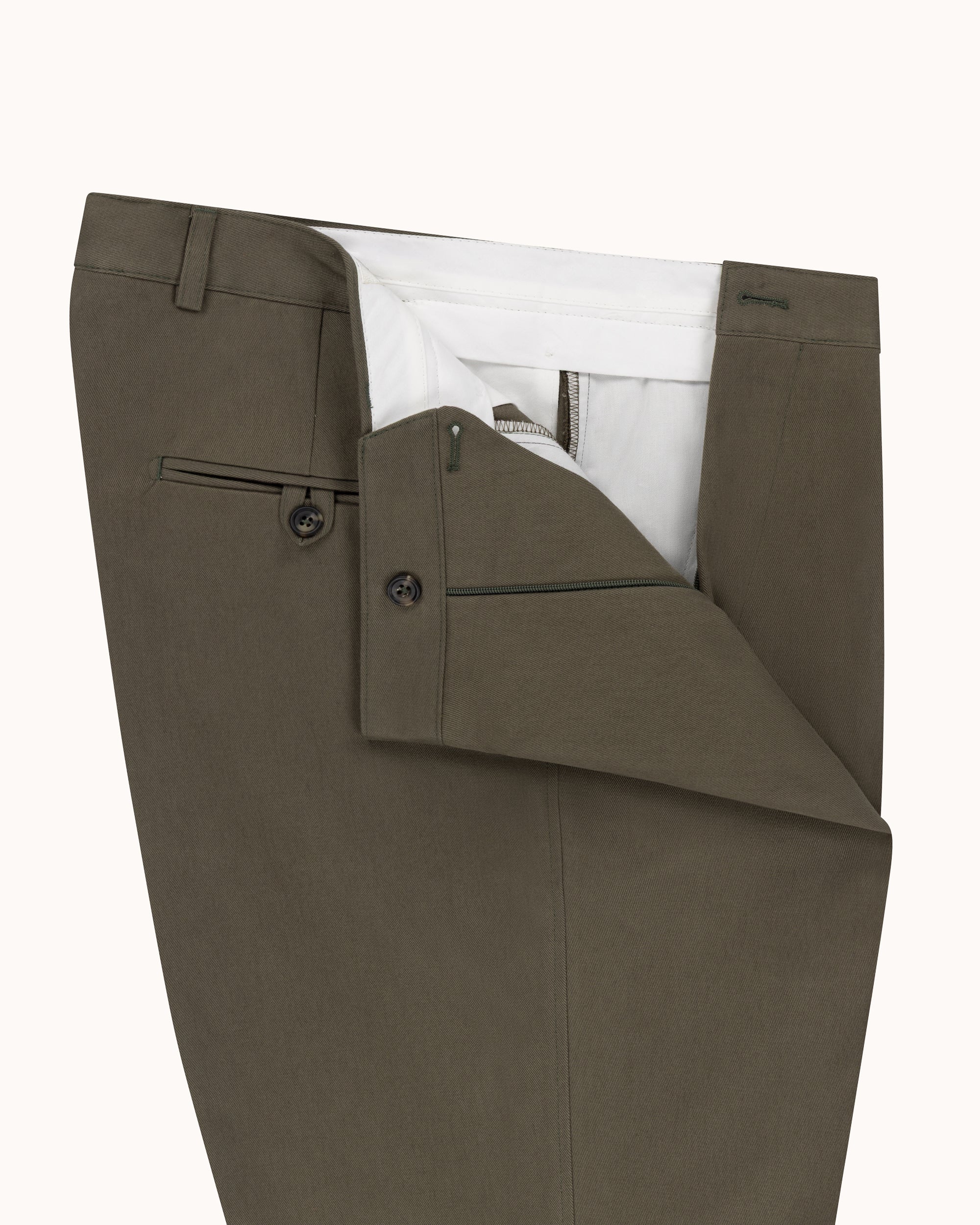 Casual Relaxed Pleated Trouser - Olive Brushed Cotton