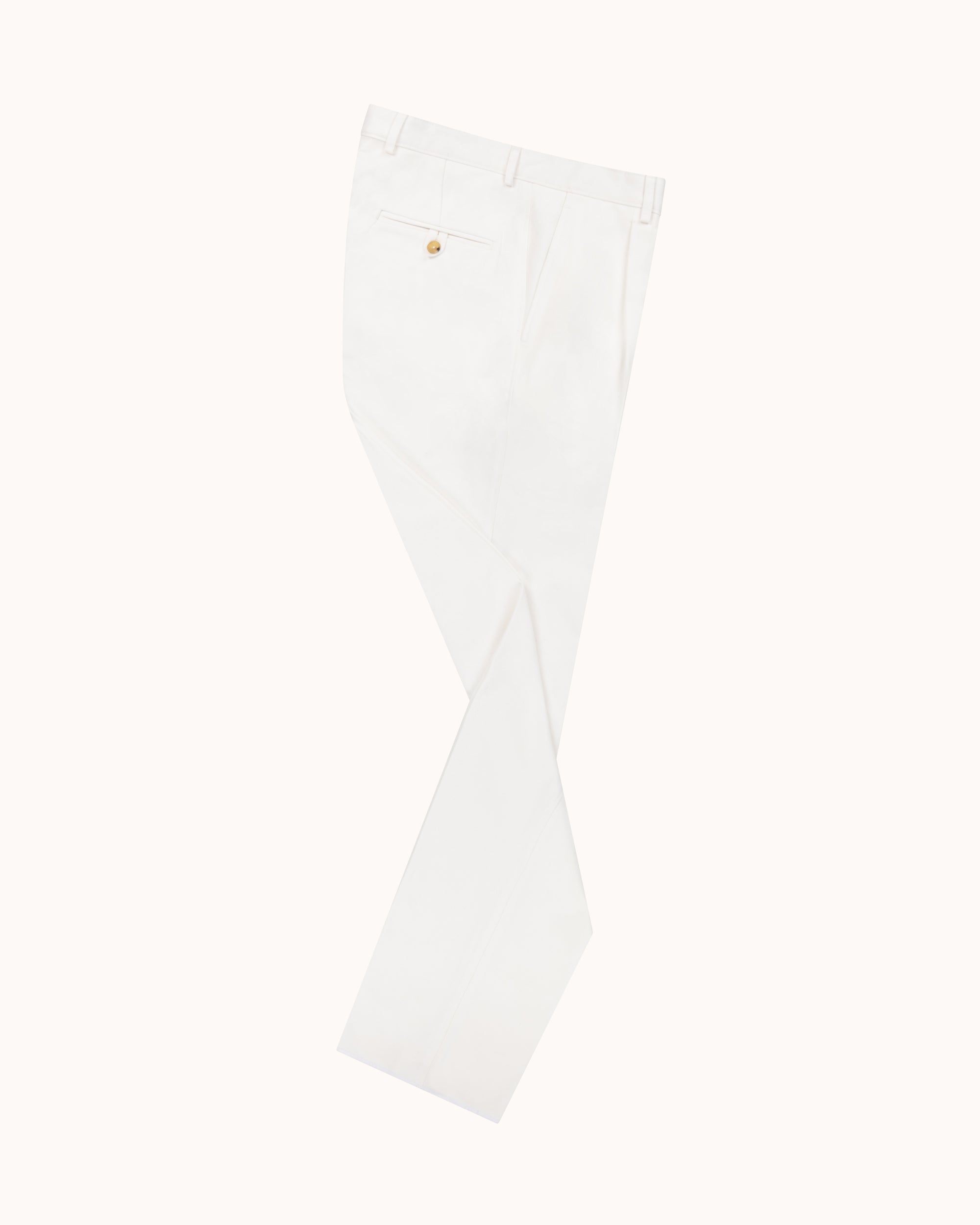 Casual Relaxed Pleated Trouser - White Brushed Cotton