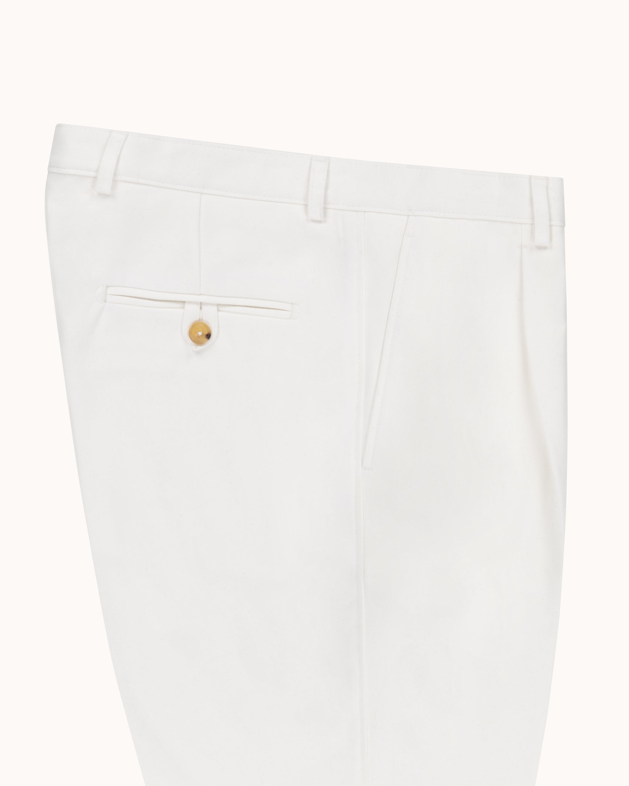 Casual Relaxed Pleated Trouser - White Brushed Cotton