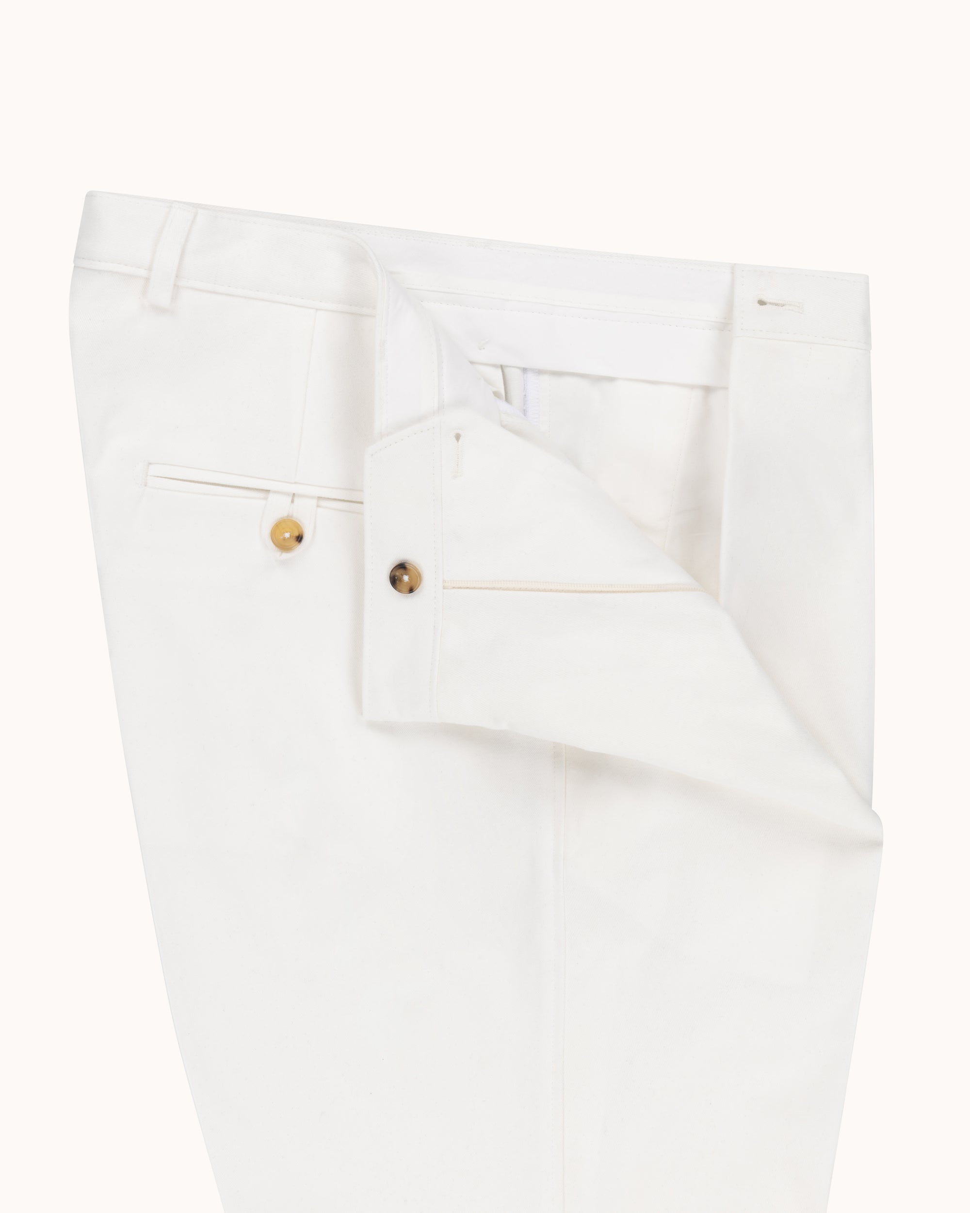 Casual Relaxed Pleated Trouser - White Brushed Cotton