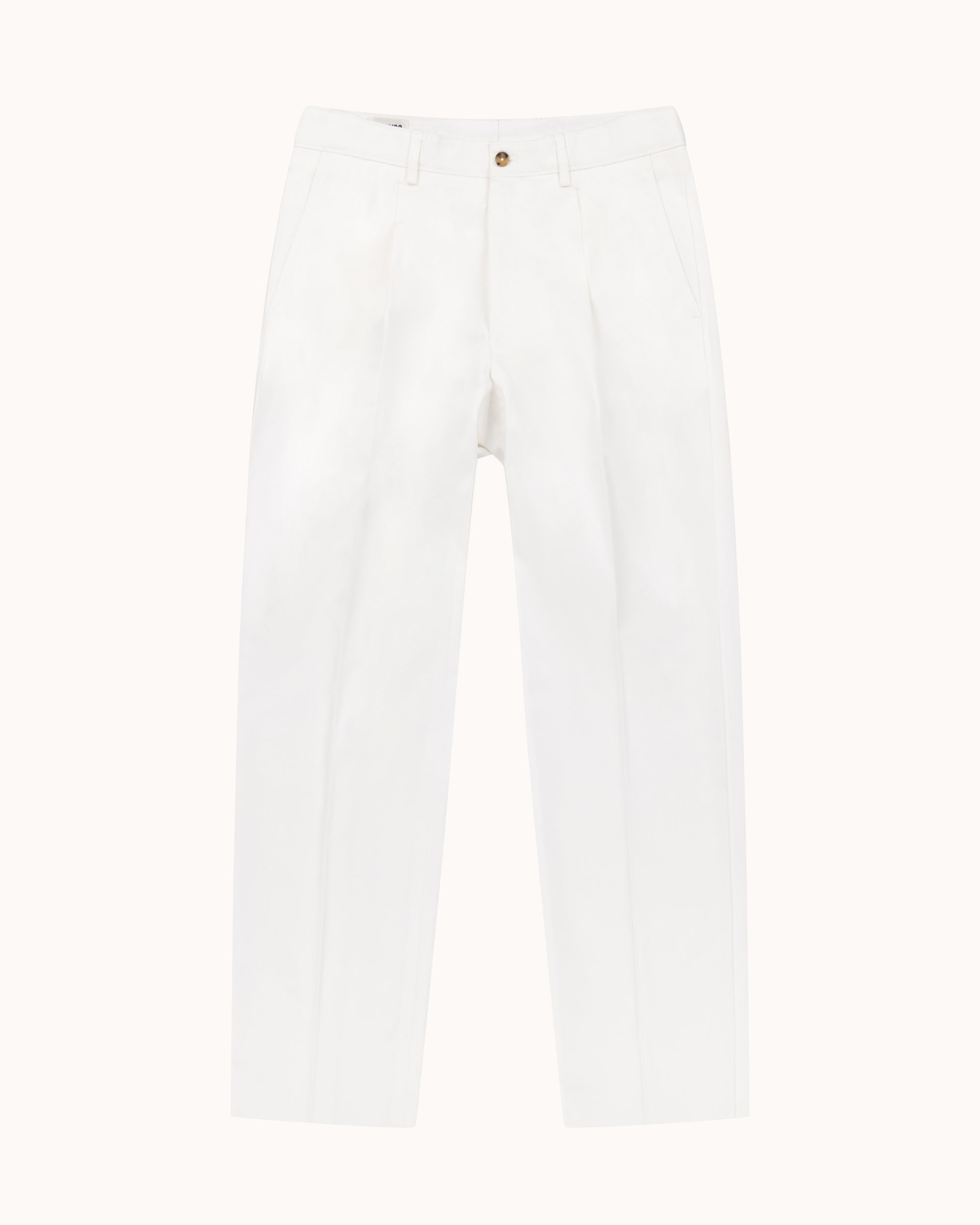 Casual Relaxed Pleated Trouser - White Brushed Cotton