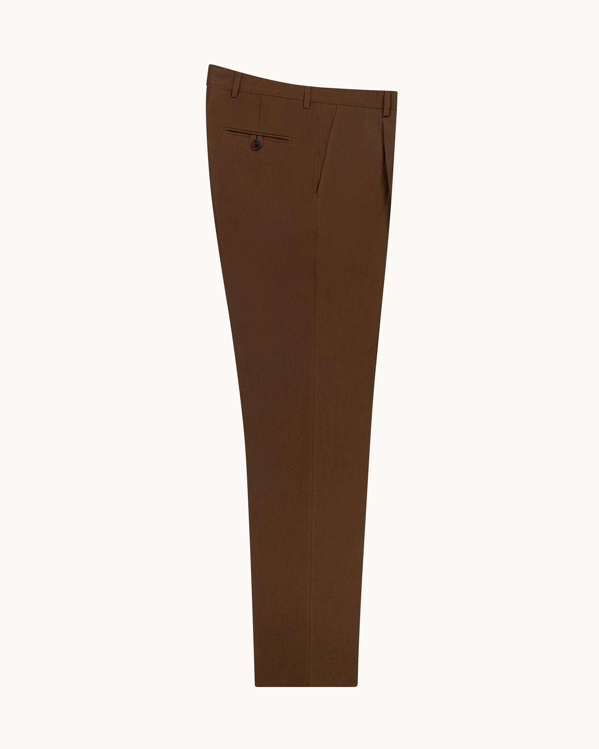 Casual Relaxed Pleated Trouser - Tobacco Brown Linen