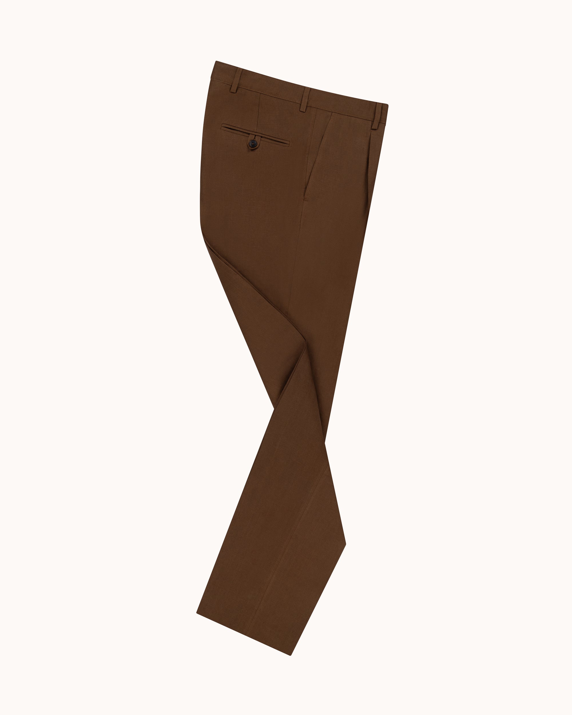Casual Relaxed Pleated Trouser - Tobacco Brown Linen