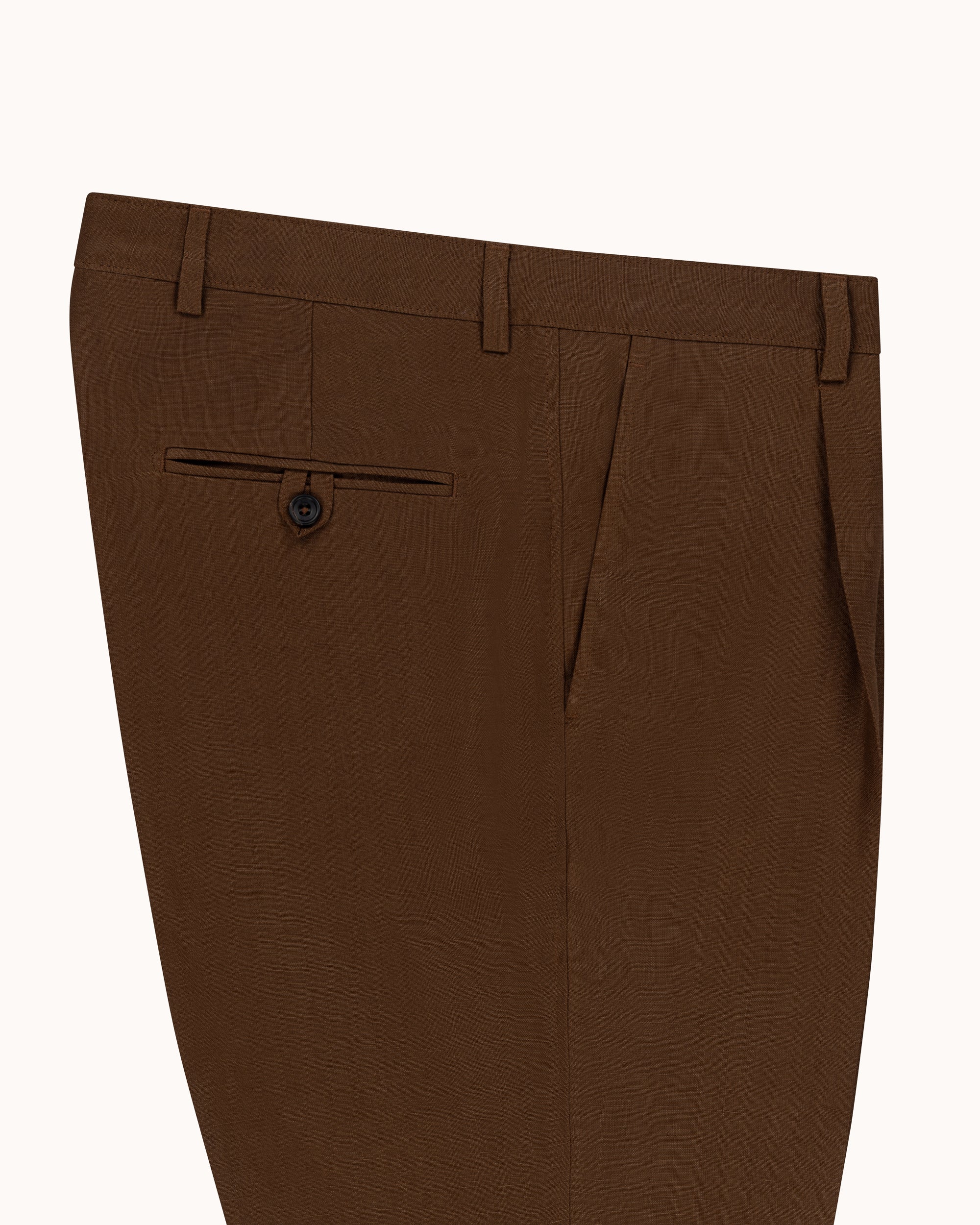 Casual Relaxed Pleated Trouser - Tobacco Brown Linen