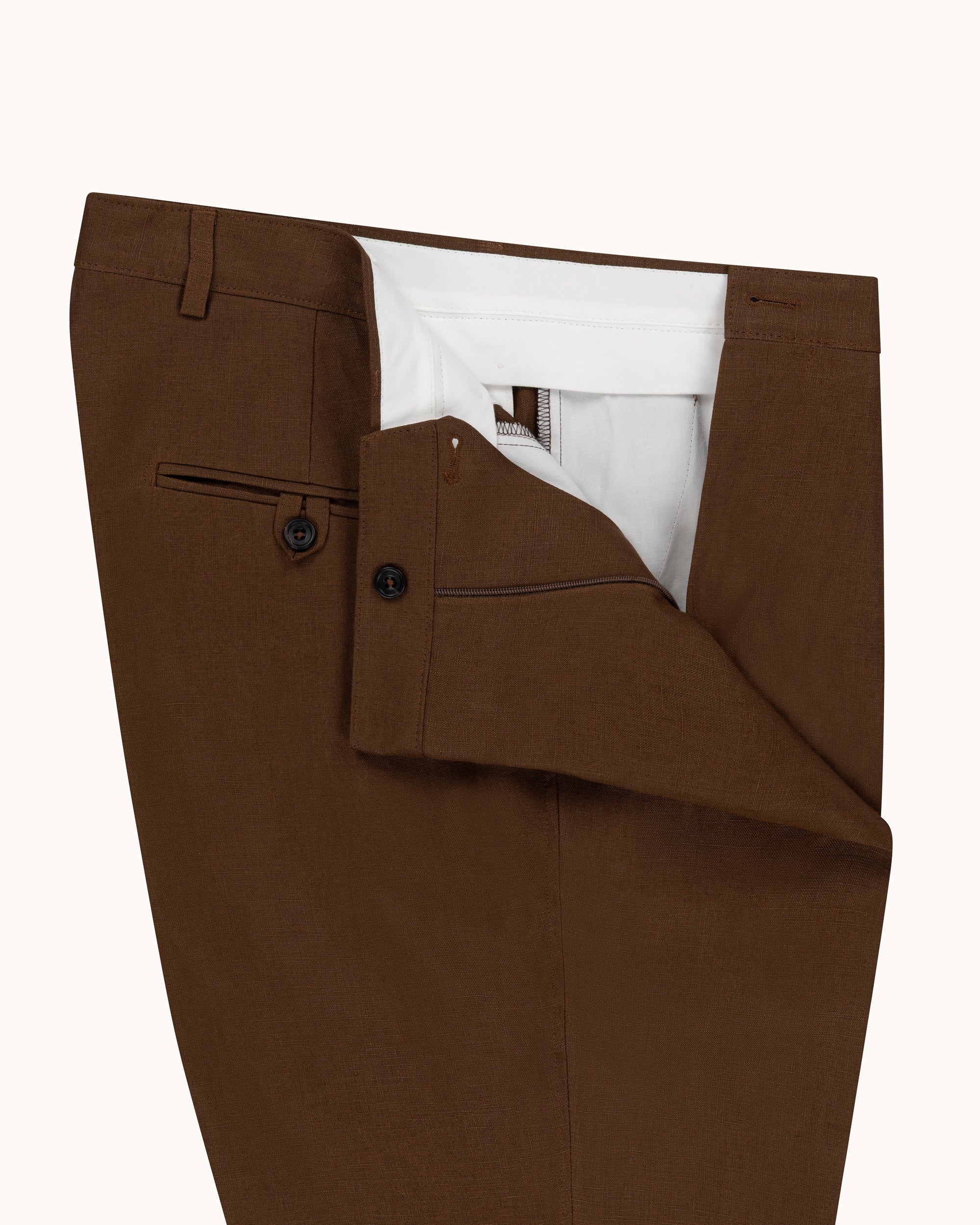 Casual Relaxed Pleated Trouser - Tobacco Brown Linen