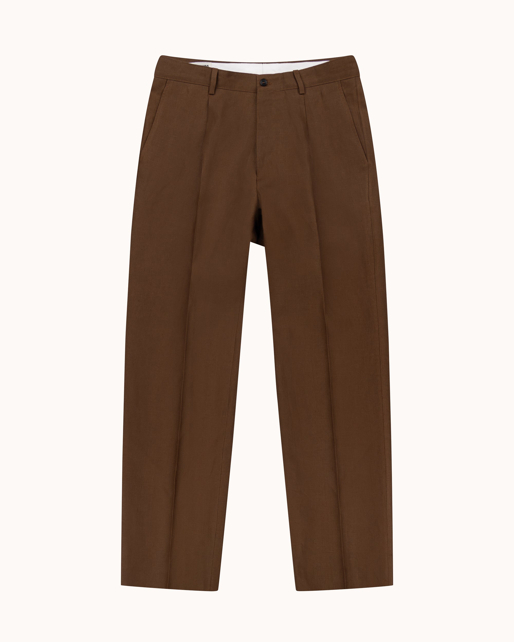Casual Relaxed Pleated Trouser - Tobacco Brown Linen