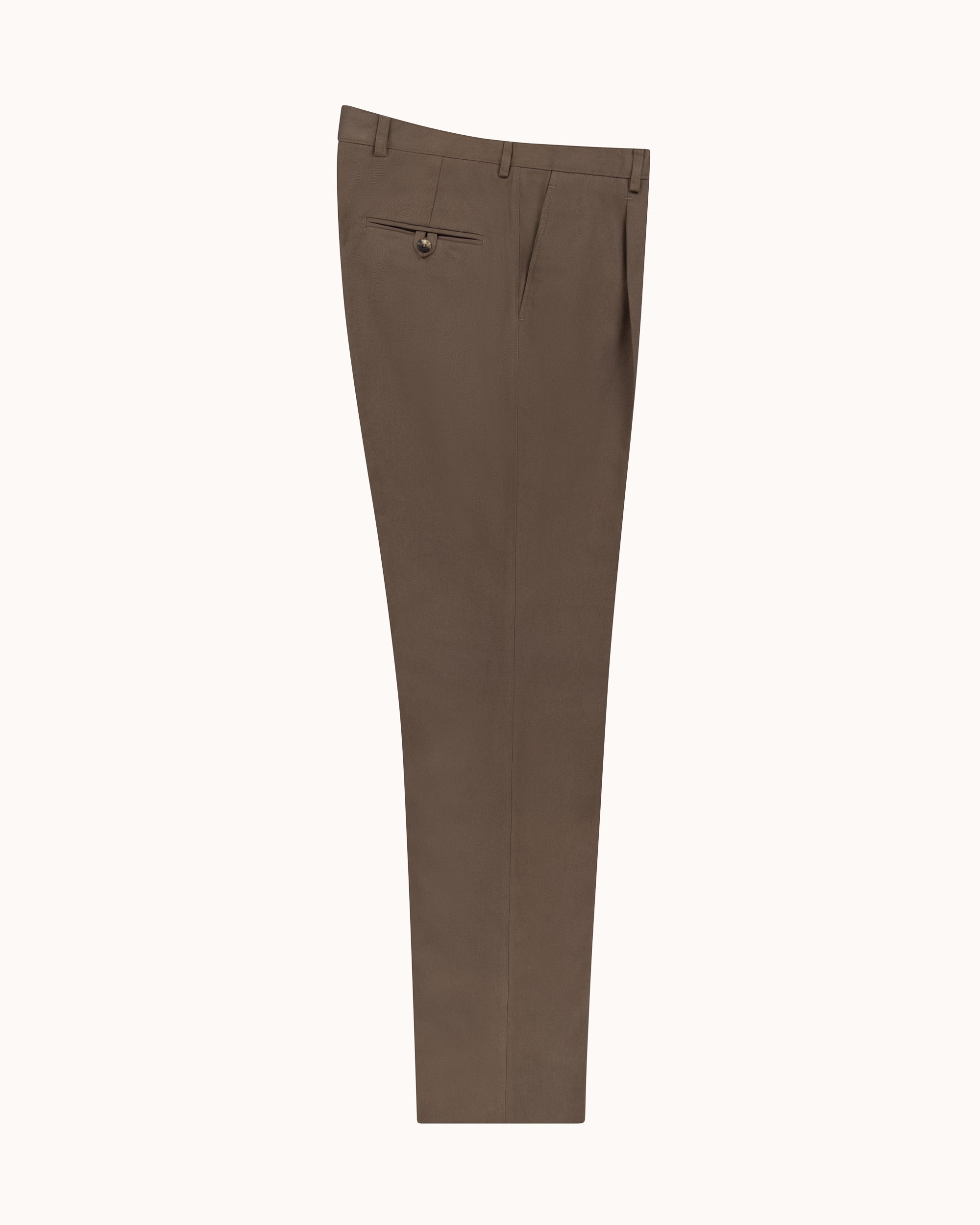 Casual Relaxed Pleated Trouser - Tobacco Brushed Cotton
