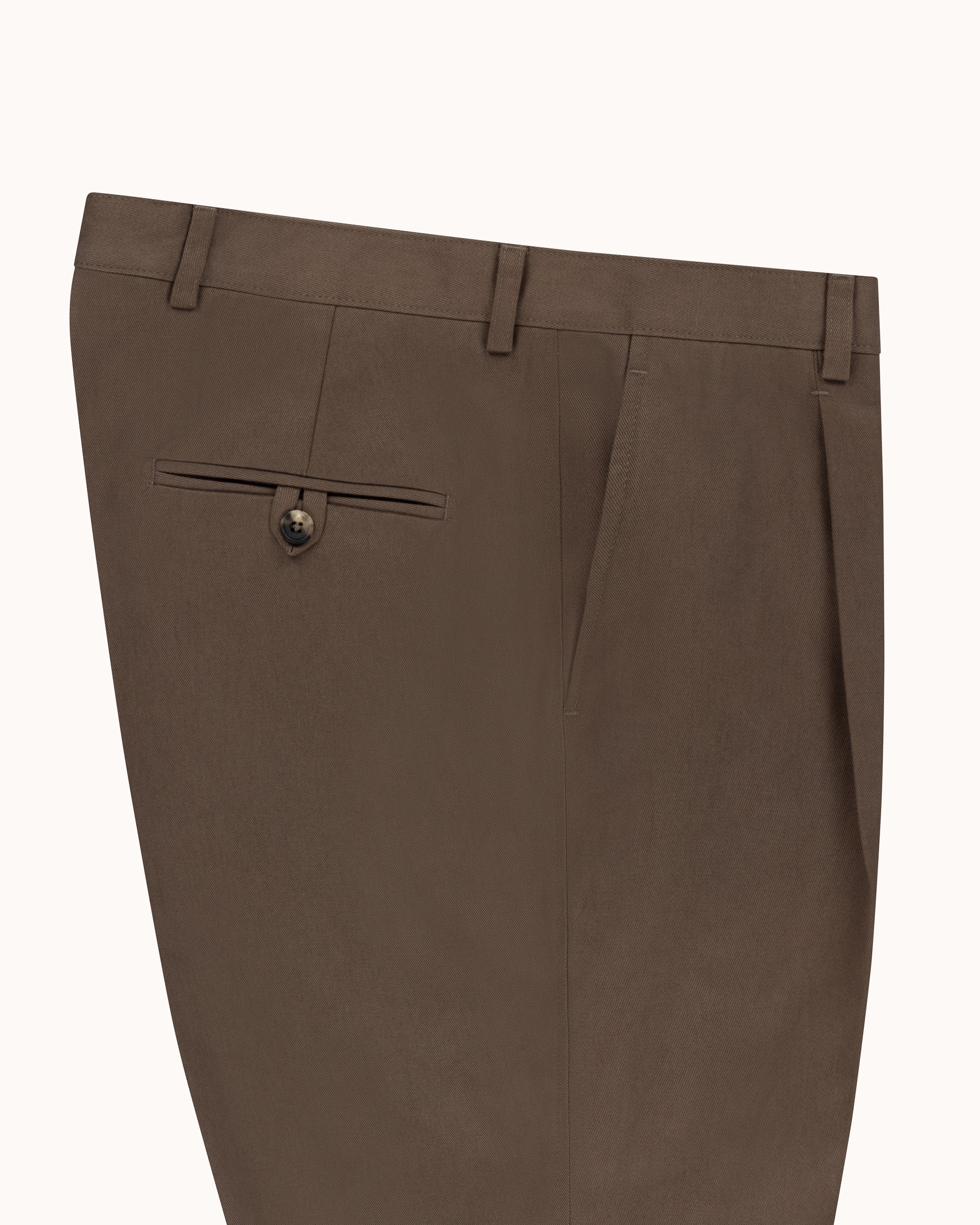 Casual Relaxed Pleated Trouser - Tobacco Brushed Cotton