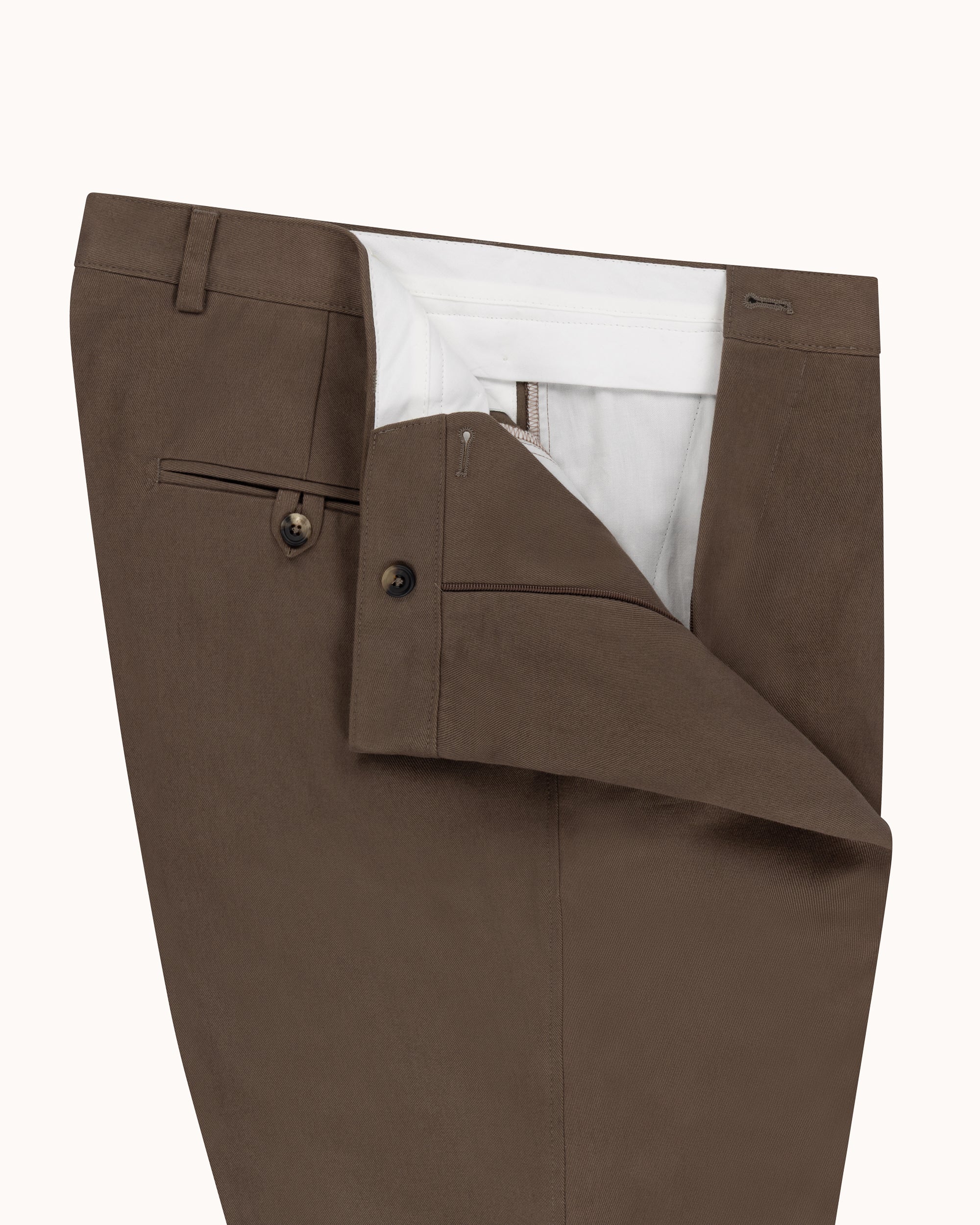 Casual Relaxed Pleated Trouser - Tobacco Brushed Cotton