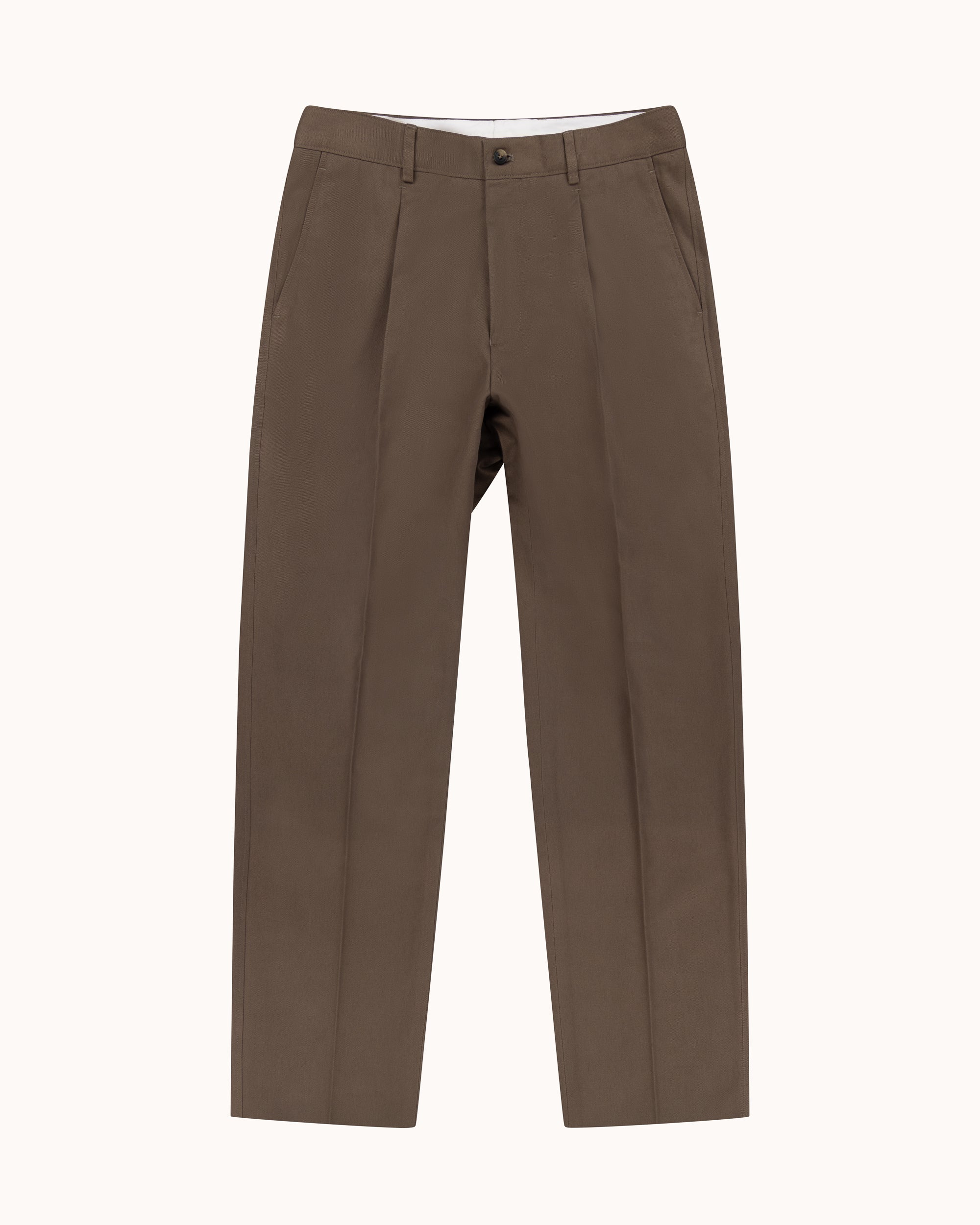 Casual Relaxed Pleated Trouser - Tobacco Brushed Cotton