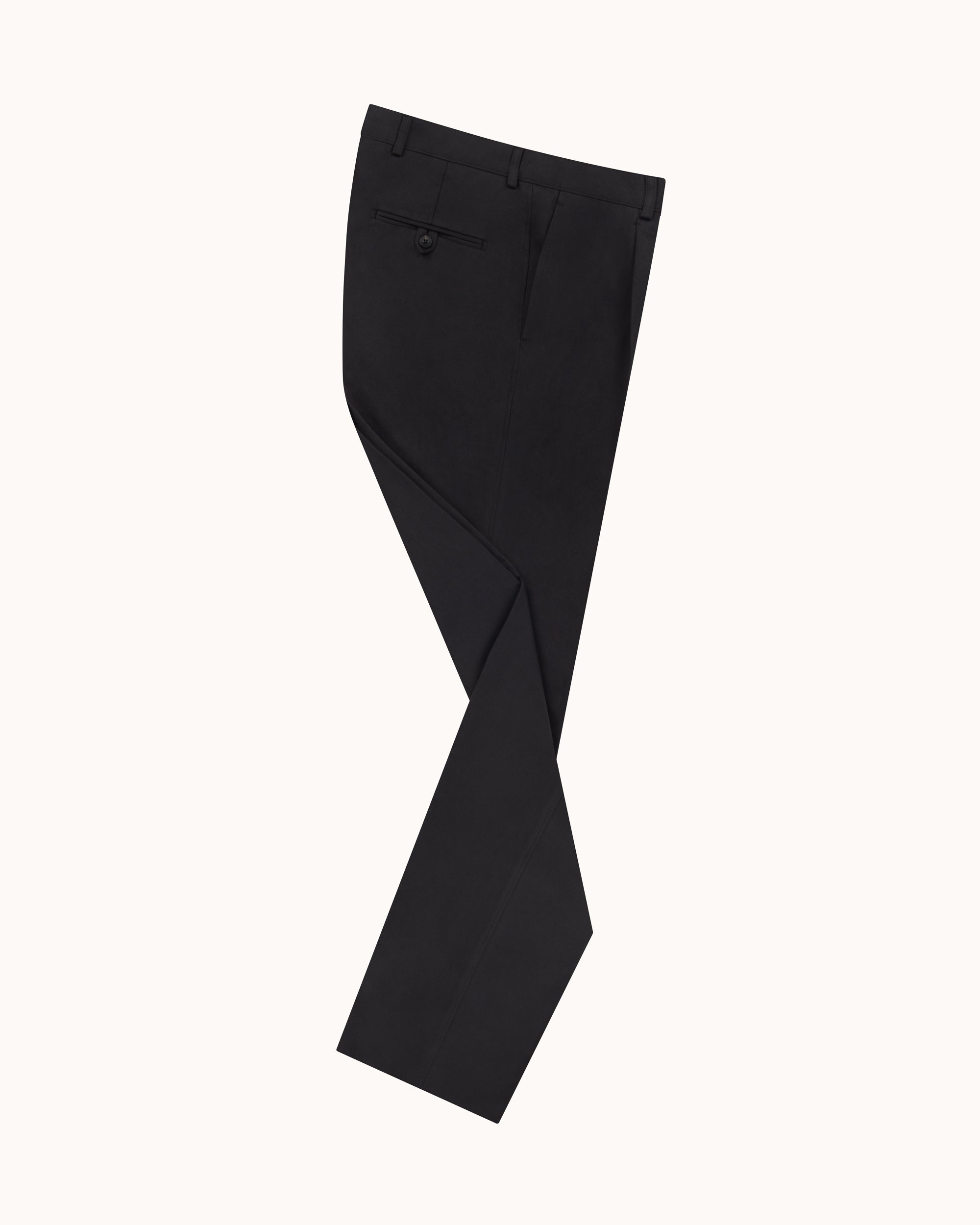 Casual Relaxed Pleated Trouser - Black Brushed Cotton