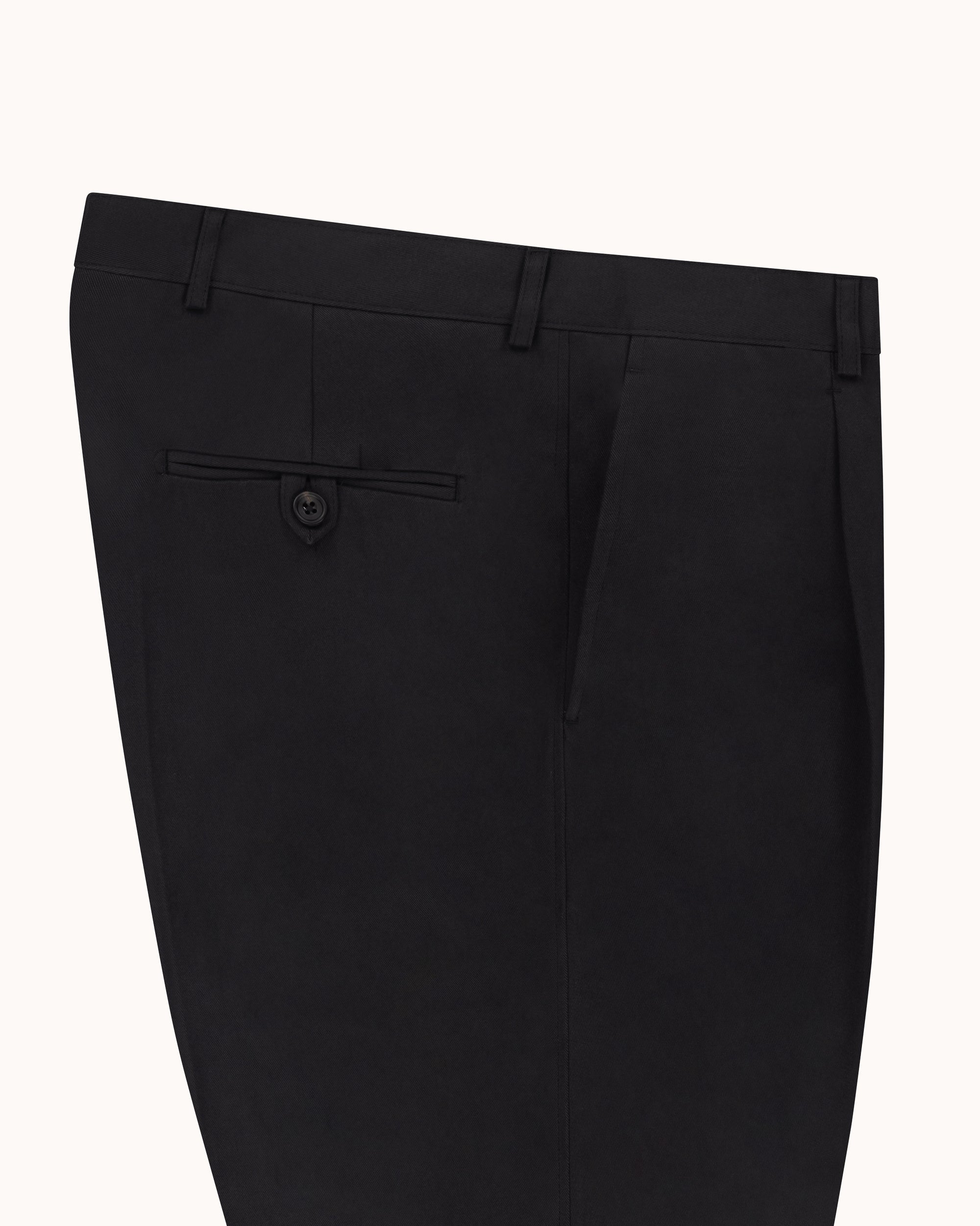 Casual Relaxed Pleated Trouser - Black Brushed Cotton