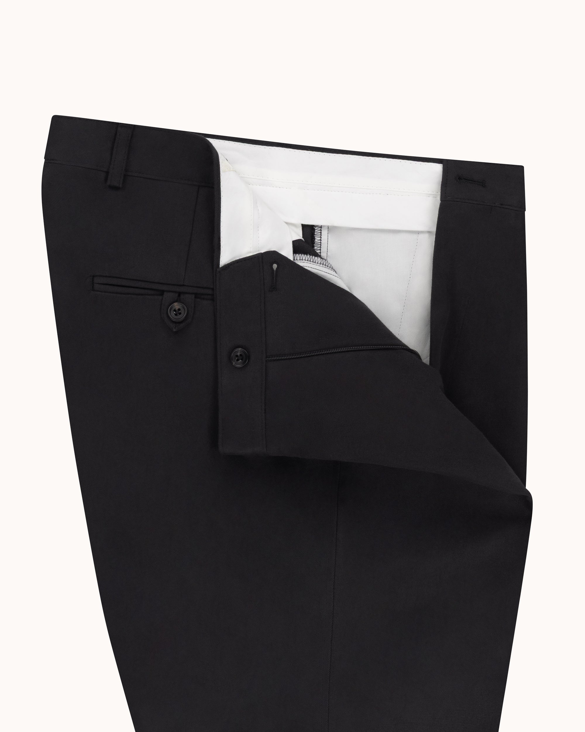 Casual Relaxed Pleated Trouser - Black Brushed Cotton