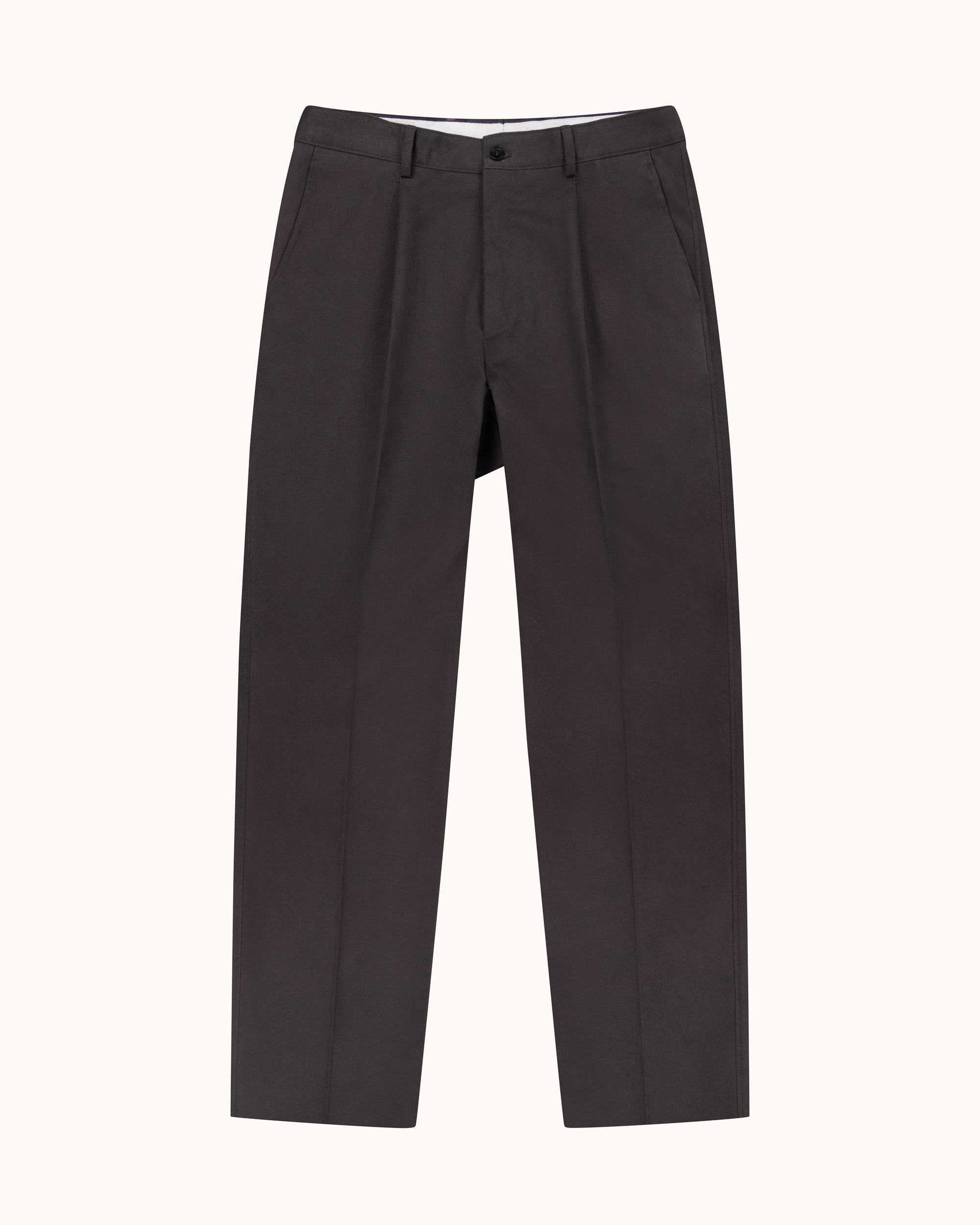 Casual Relaxed Pleated Trouser - Anthracite Brushed Cotton