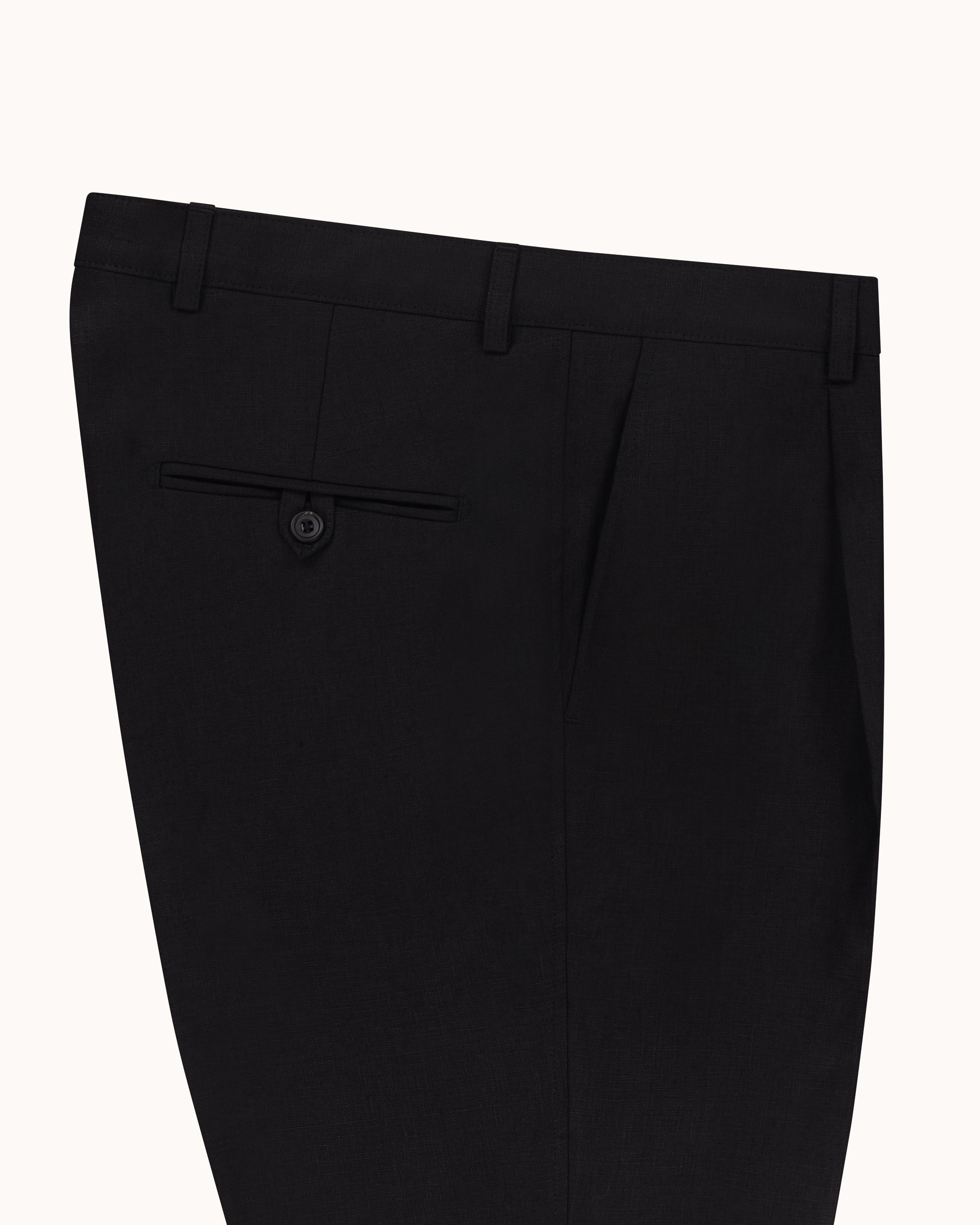 Casual Relaxed Pleated Trouser - Black Linen