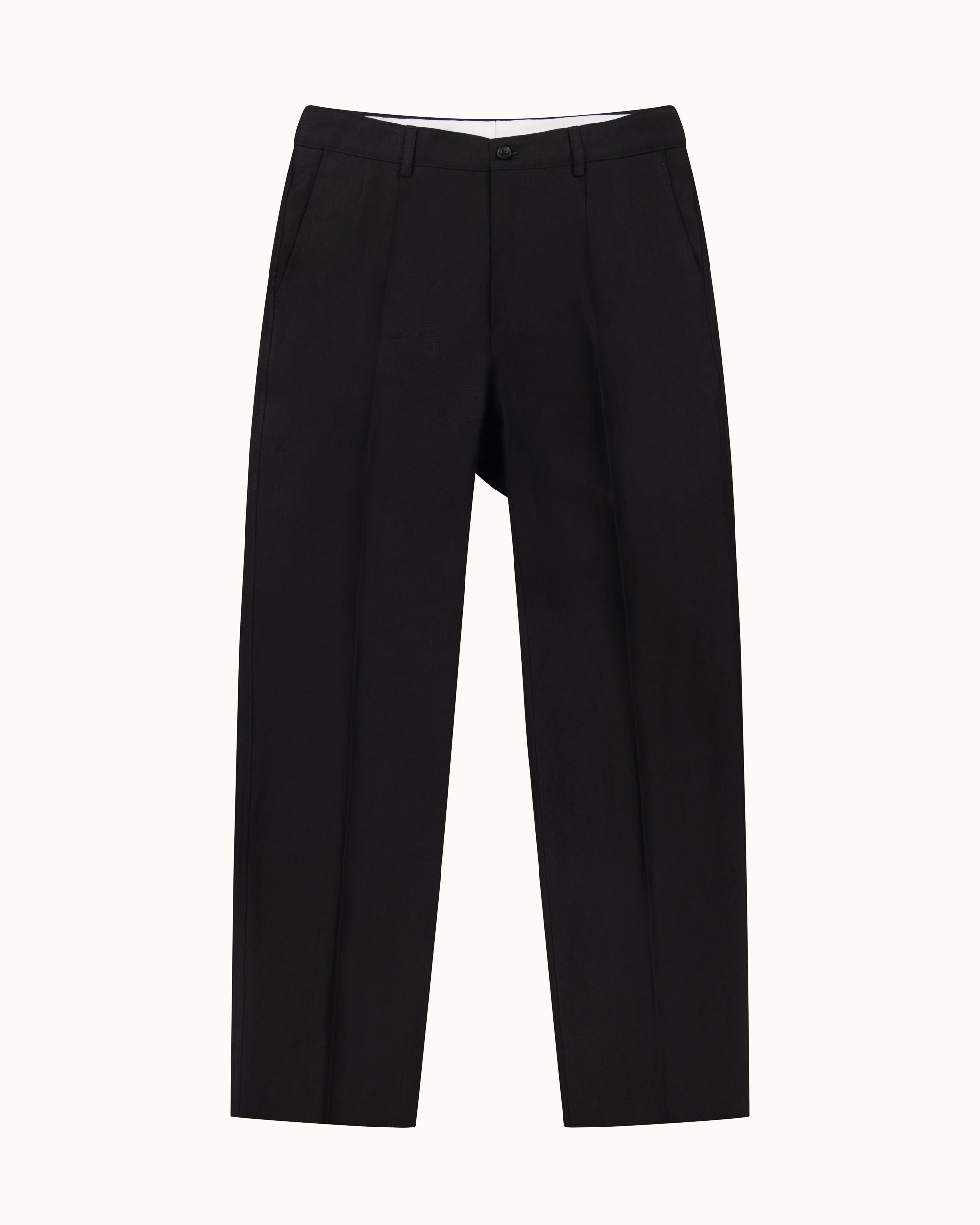Casual Relaxed Pleated Trouser - Black Linen