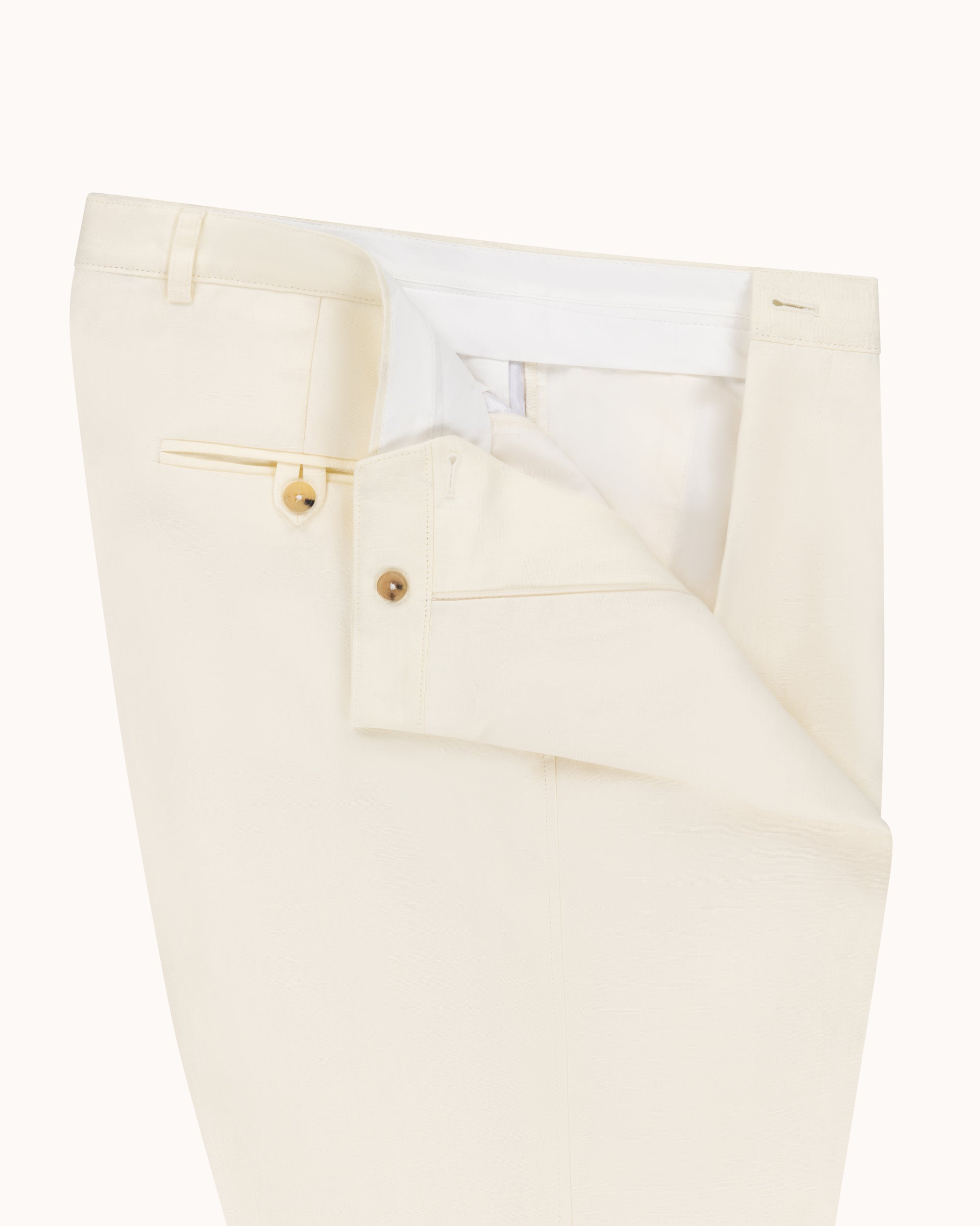 Casual Relaxed Pleated Trouser - Cream Linen