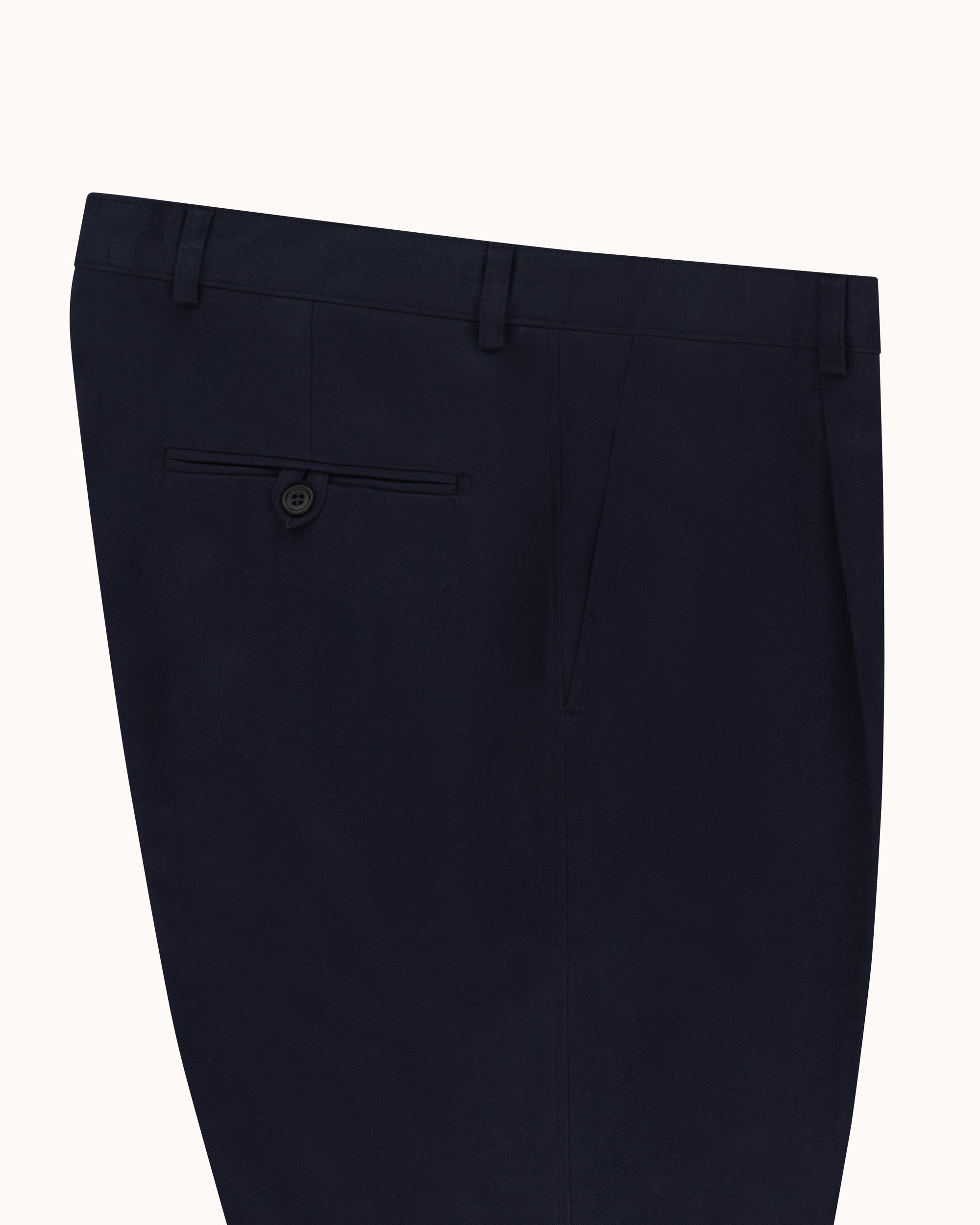 Casual Relaxed Pleated Trouser - Navy Brushed Cotton