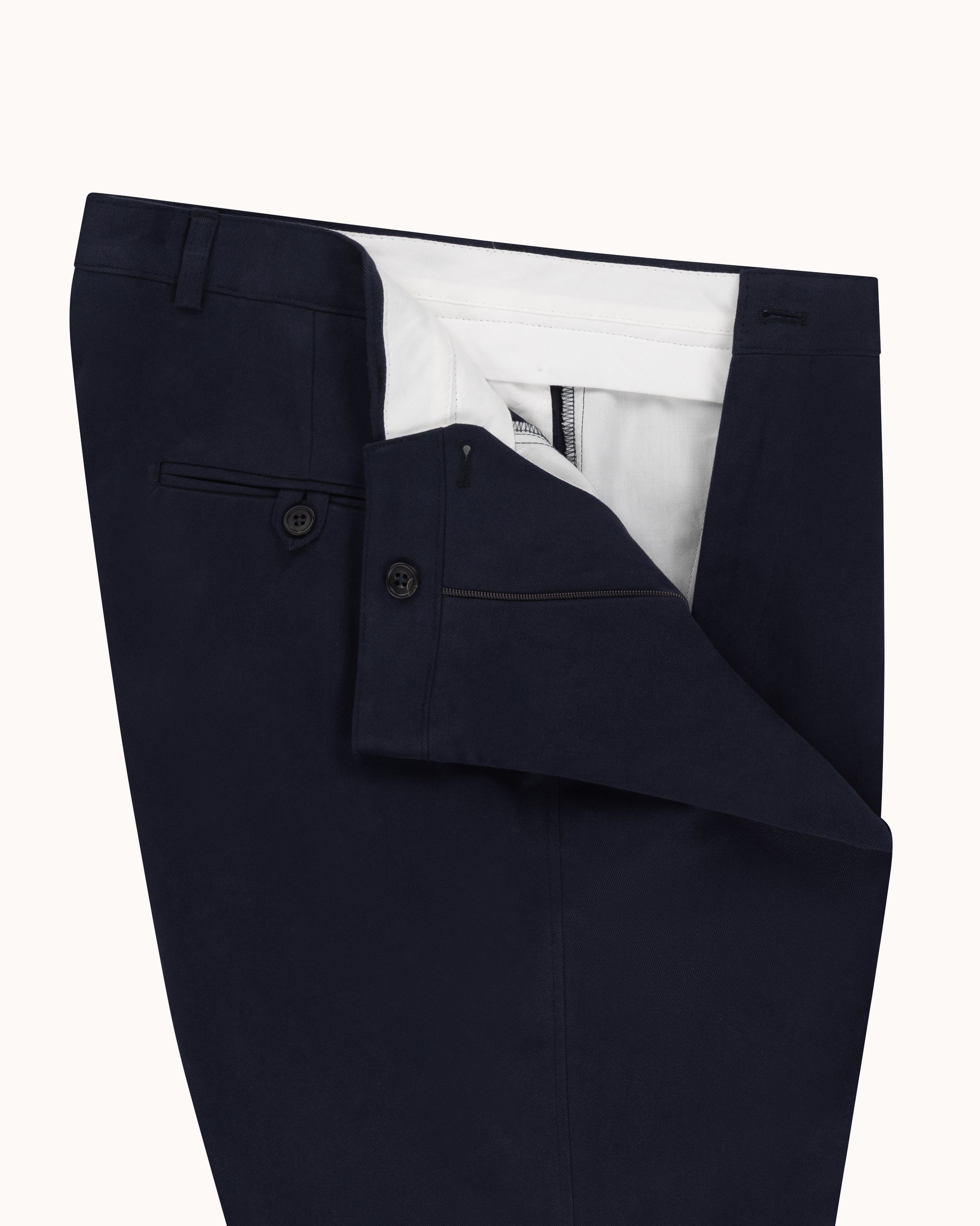 Casual Relaxed Pleated Trouser - Navy Brushed Cotton