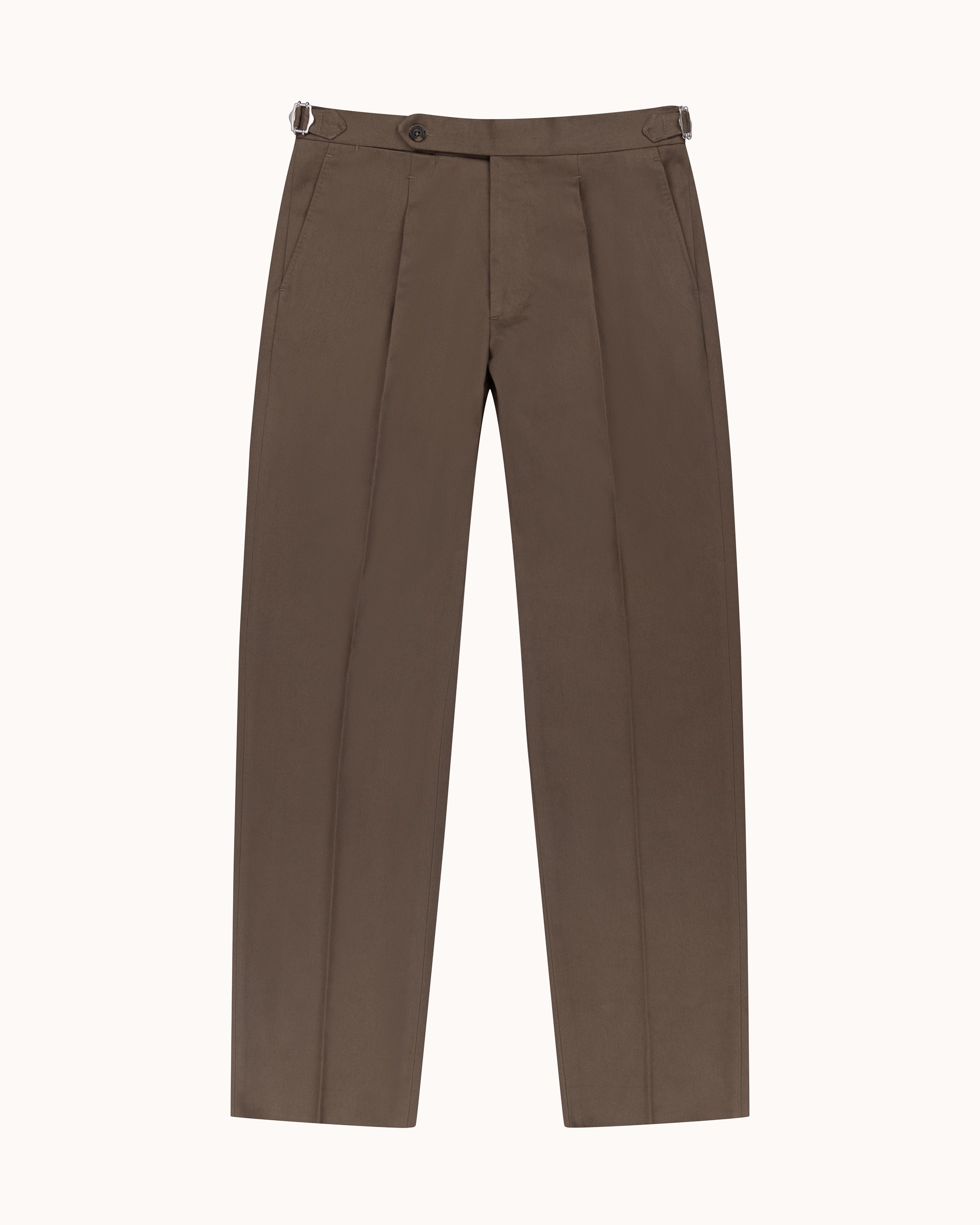 Classic Pleated Trouser - Tobacco Brushed Cotton