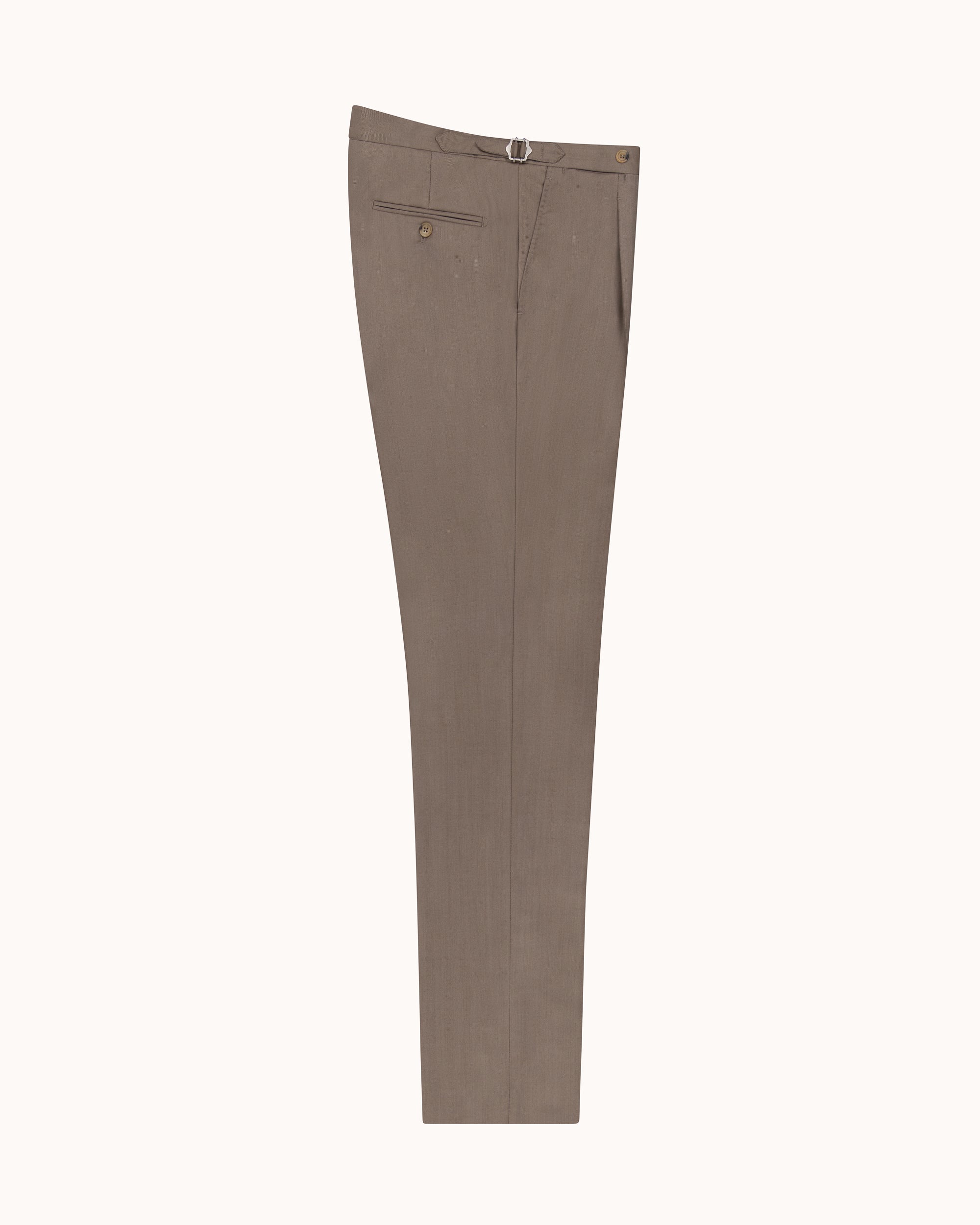 Classic Pleated Trouser - Mushroom Herringbone Wool