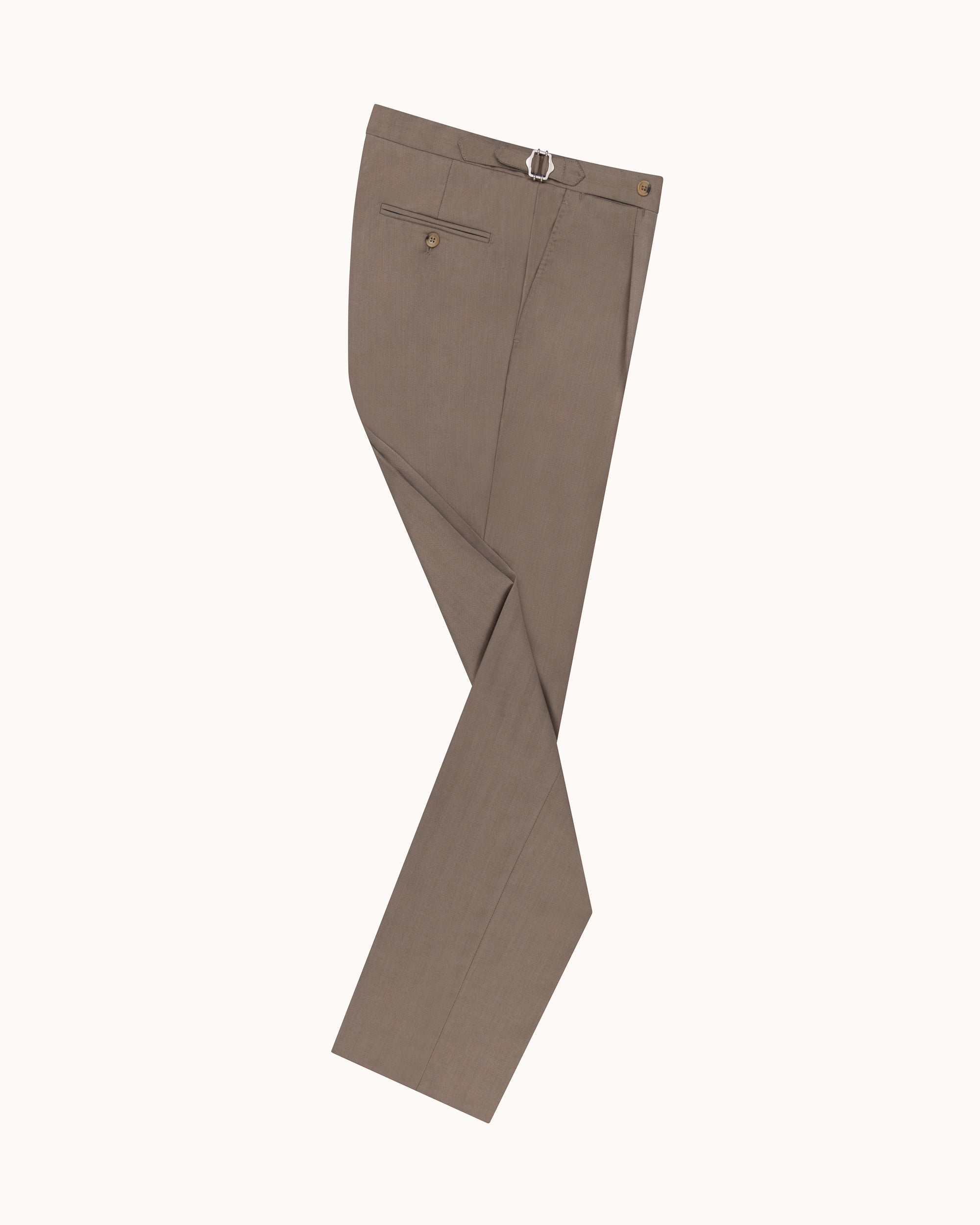 Classic Pleated Trouser - Mushroom Herringbone Wool