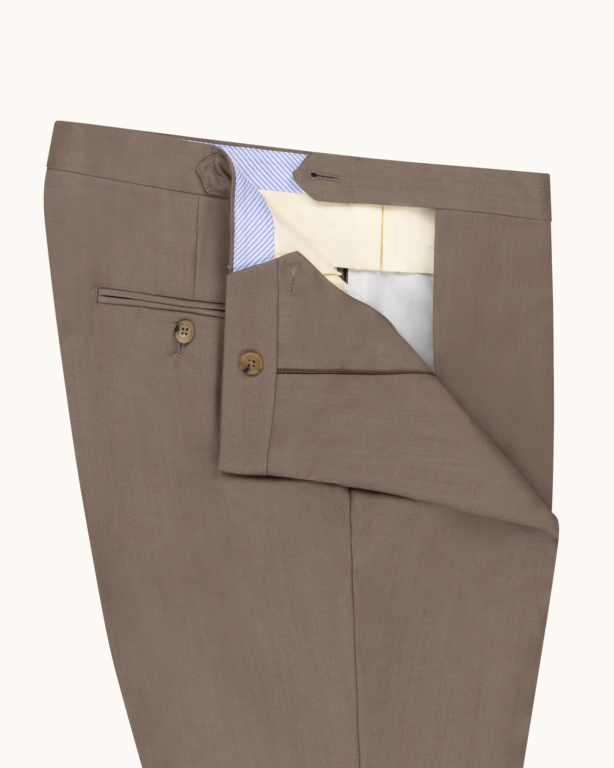 Classic Pleated Trouser - Mushroom Herringbone Wool
