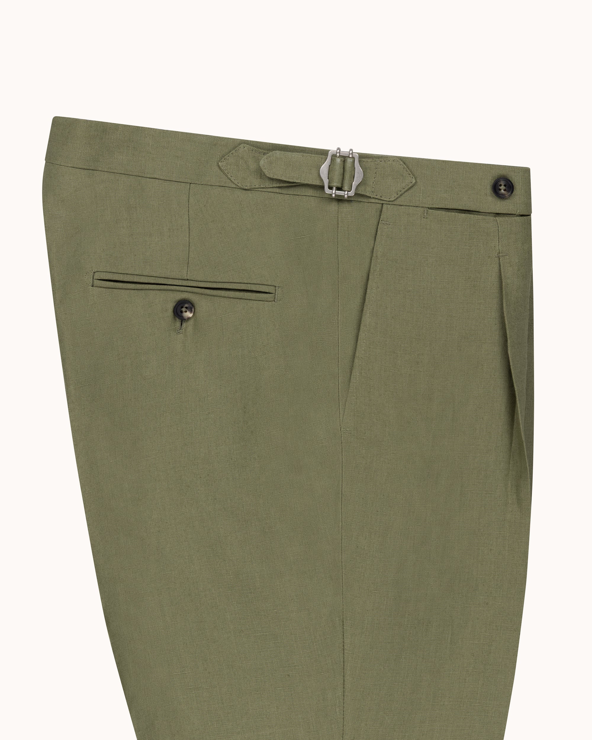 Classic Pleated Trouser - Sage Green Linen