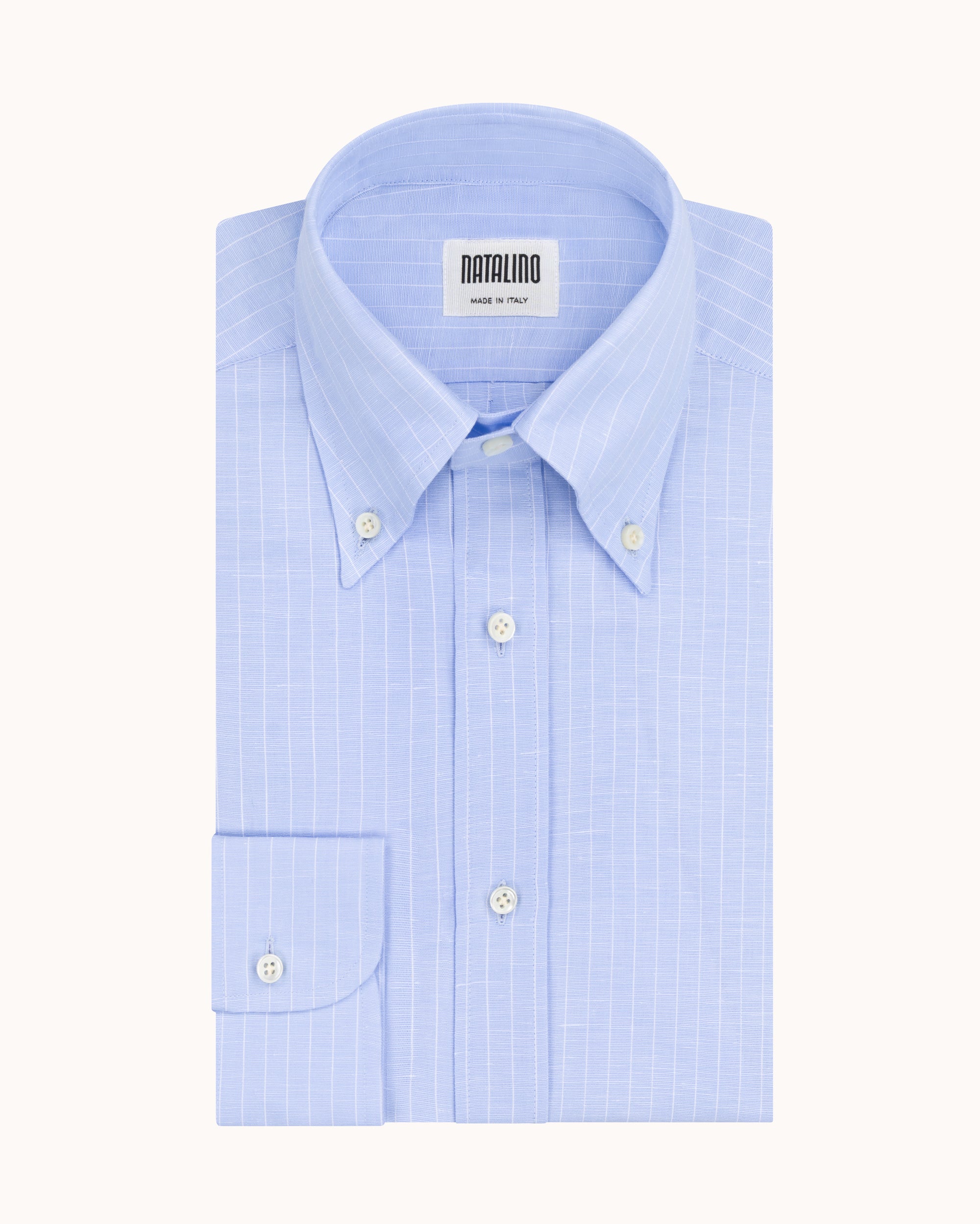 Button Down Collar Shirt - Blue Pinstripe Cotton Linen