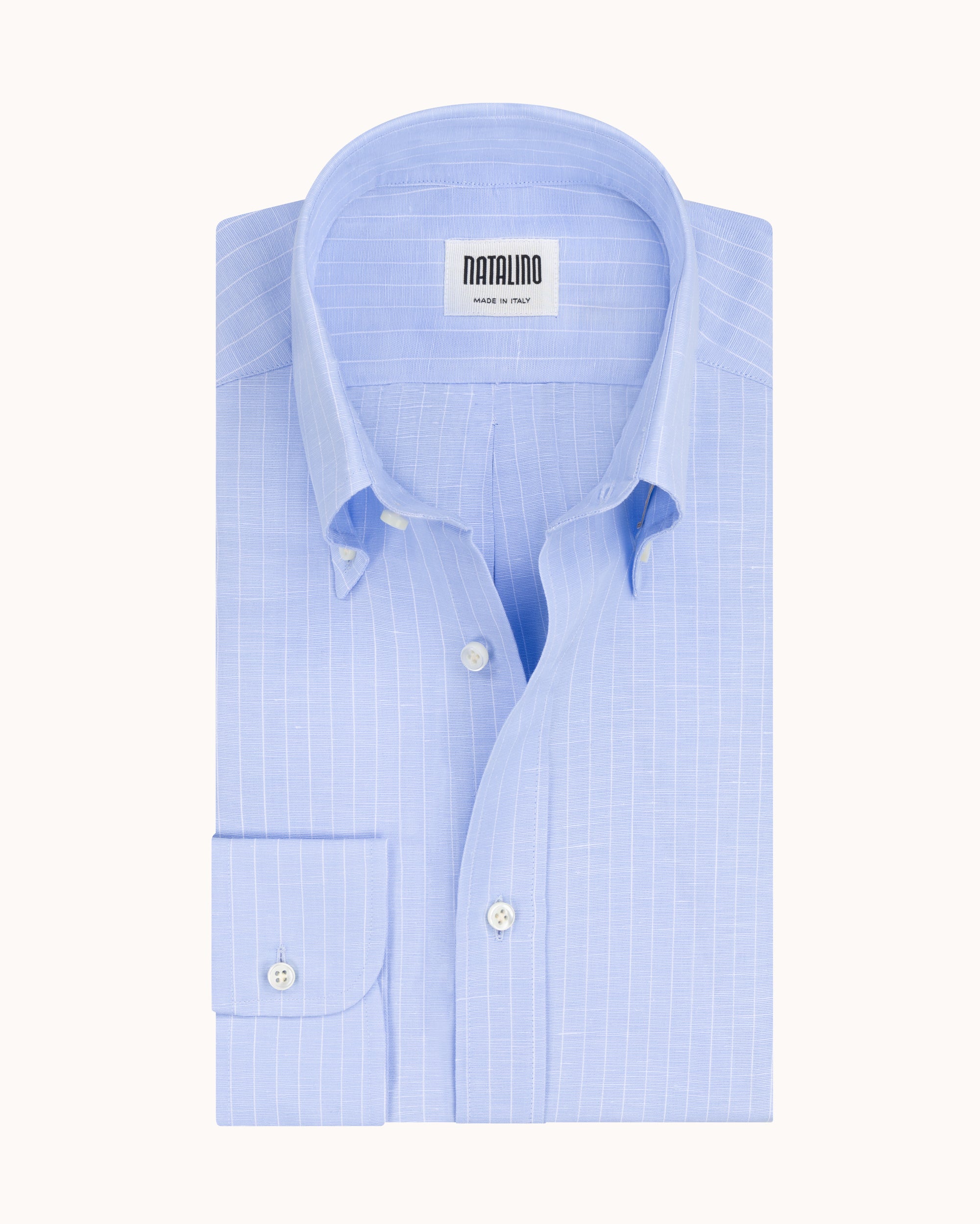 Button Down Collar Shirt - Blue Pinstripe Cotton Linen