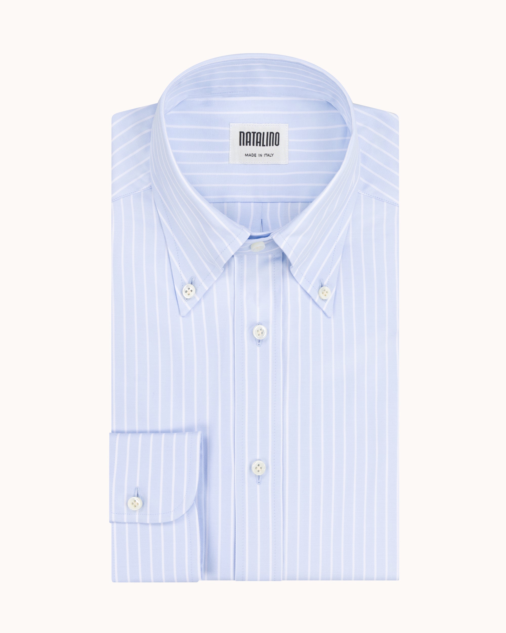 Button Down Collar Shirt - Blue Pencil Stripe Cotton Poplin