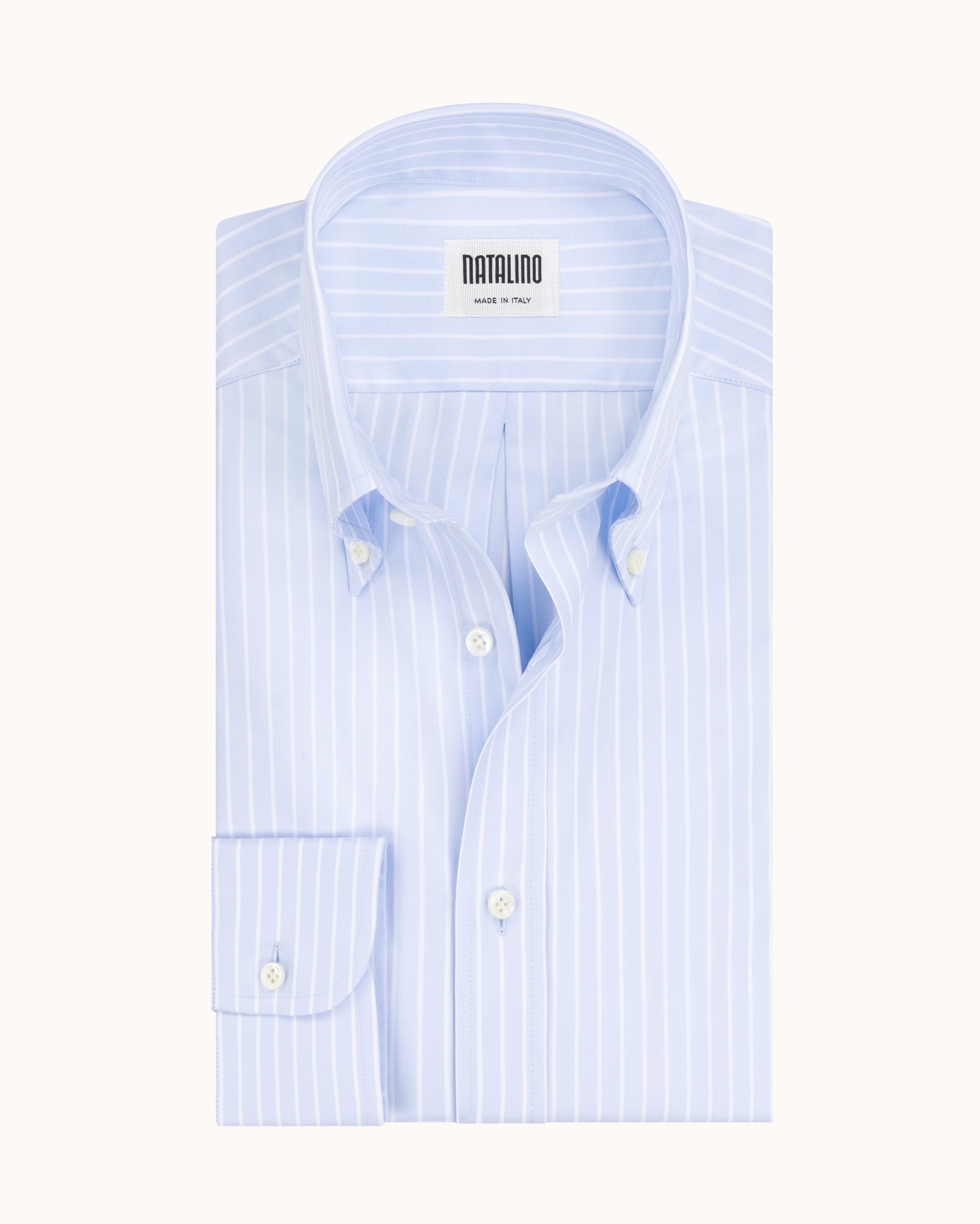 Button Down Collar Shirt - Blue Pencil Stripe Cotton Poplin