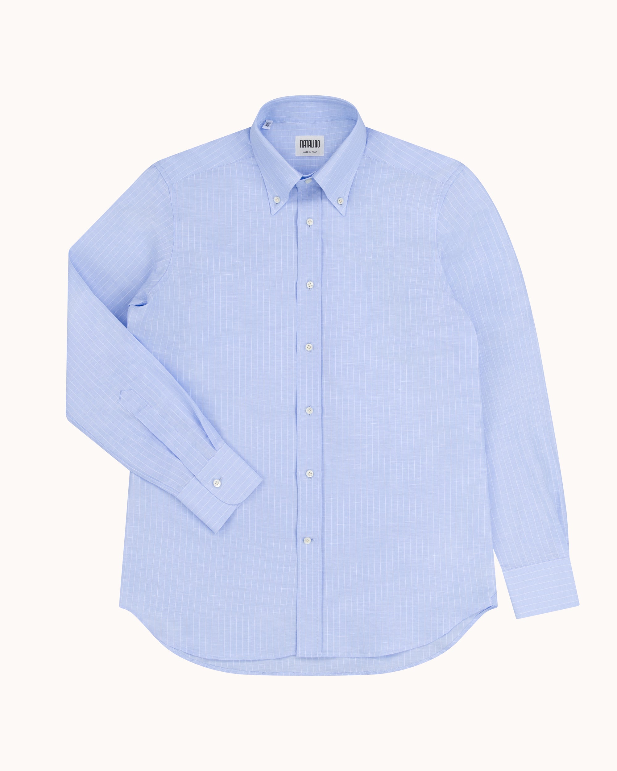 Button Down Collar Shirt - Blue Pinstripe Cotton Linen