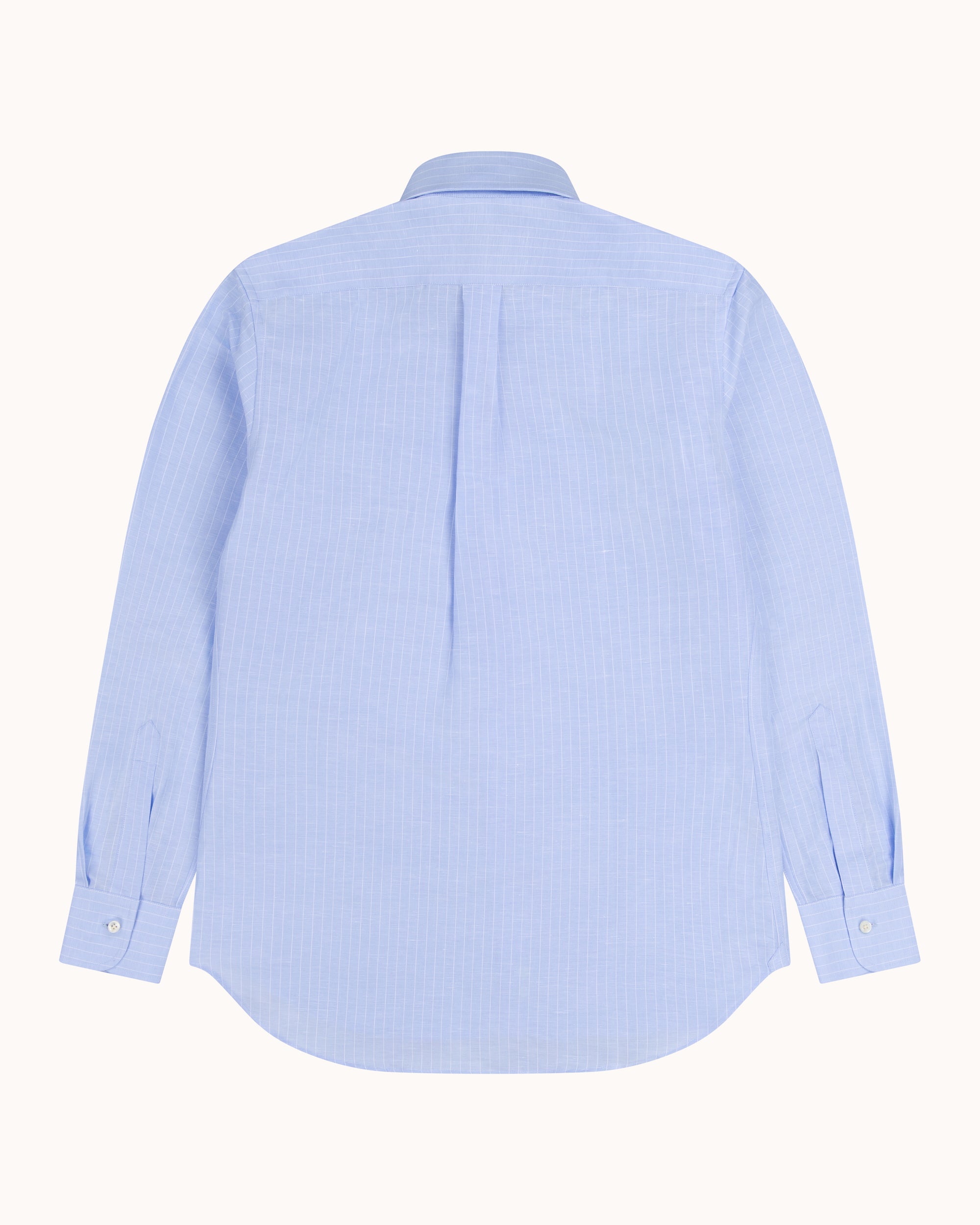Button Down Collar Shirt - Blue Pinstripe Cotton Linen