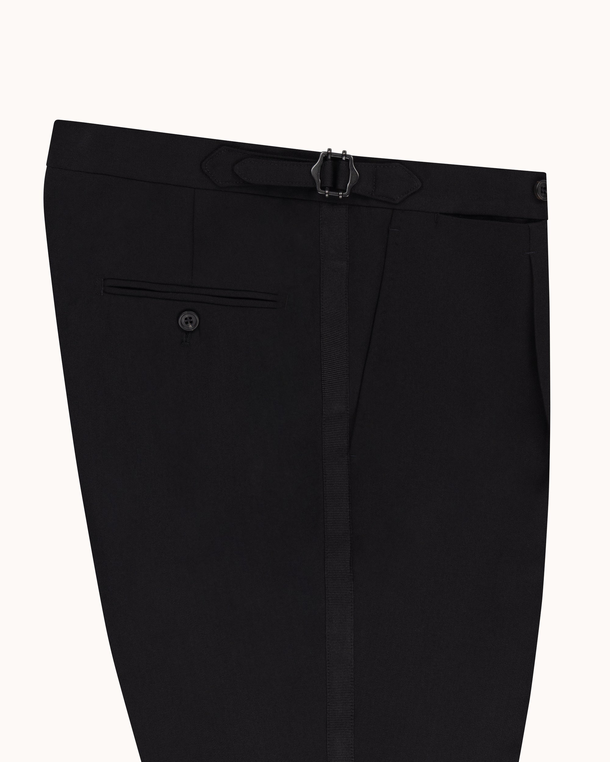 Pleated Dinner Trouser – Black Wool Barathea