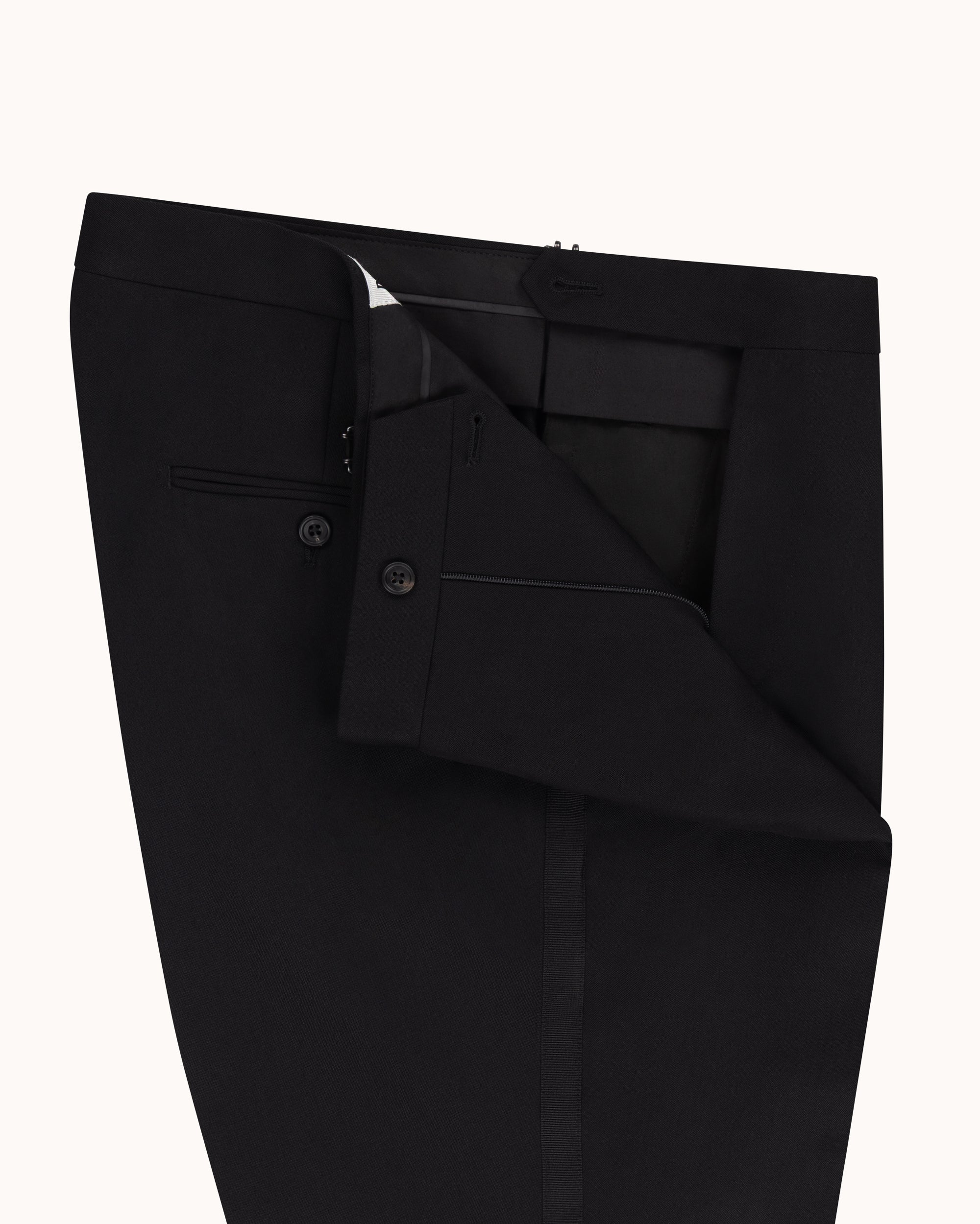Pleated Dinner Trouser – Black Wool Barathea