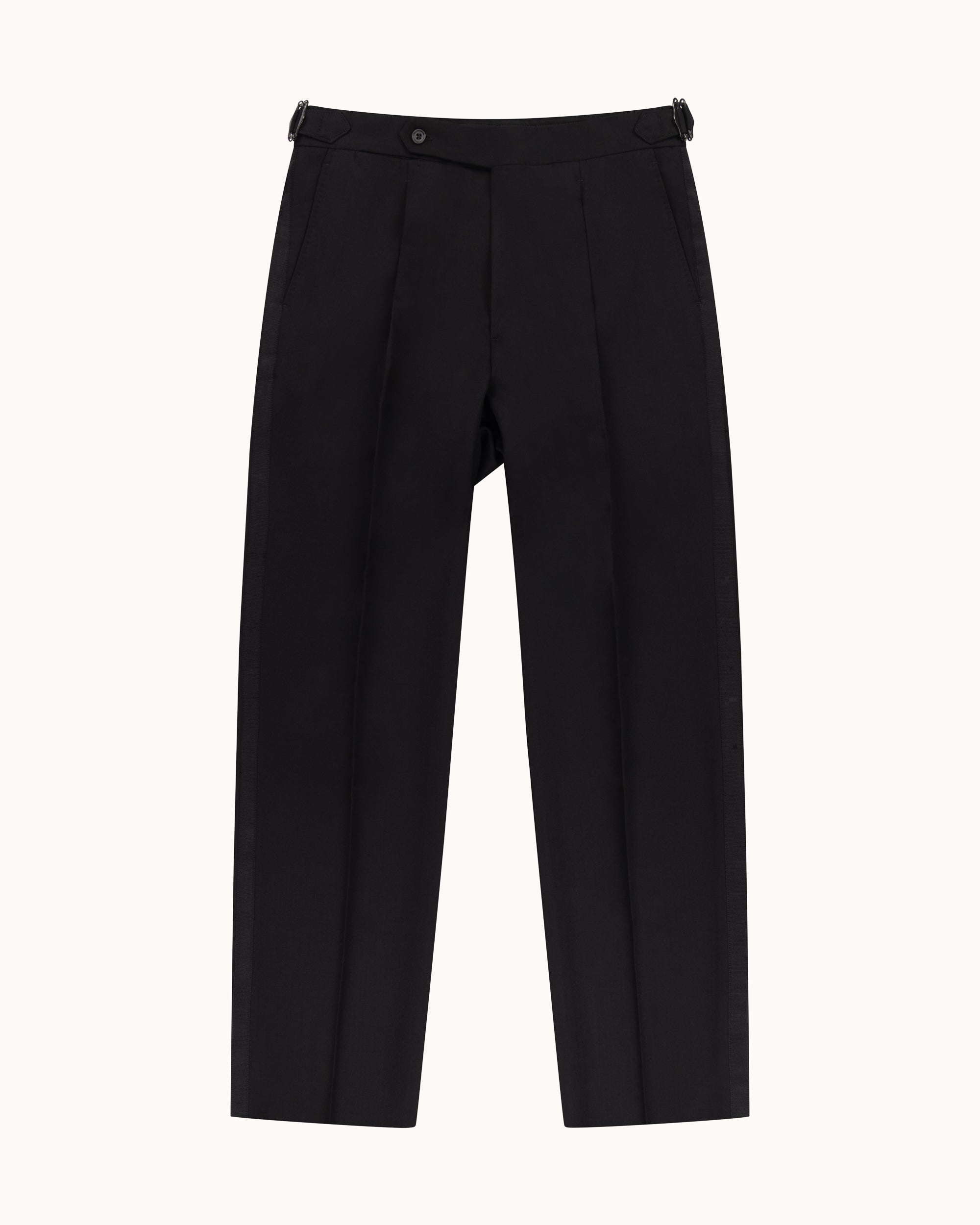 Pleated Dinner Trouser – Black Wool Barathea