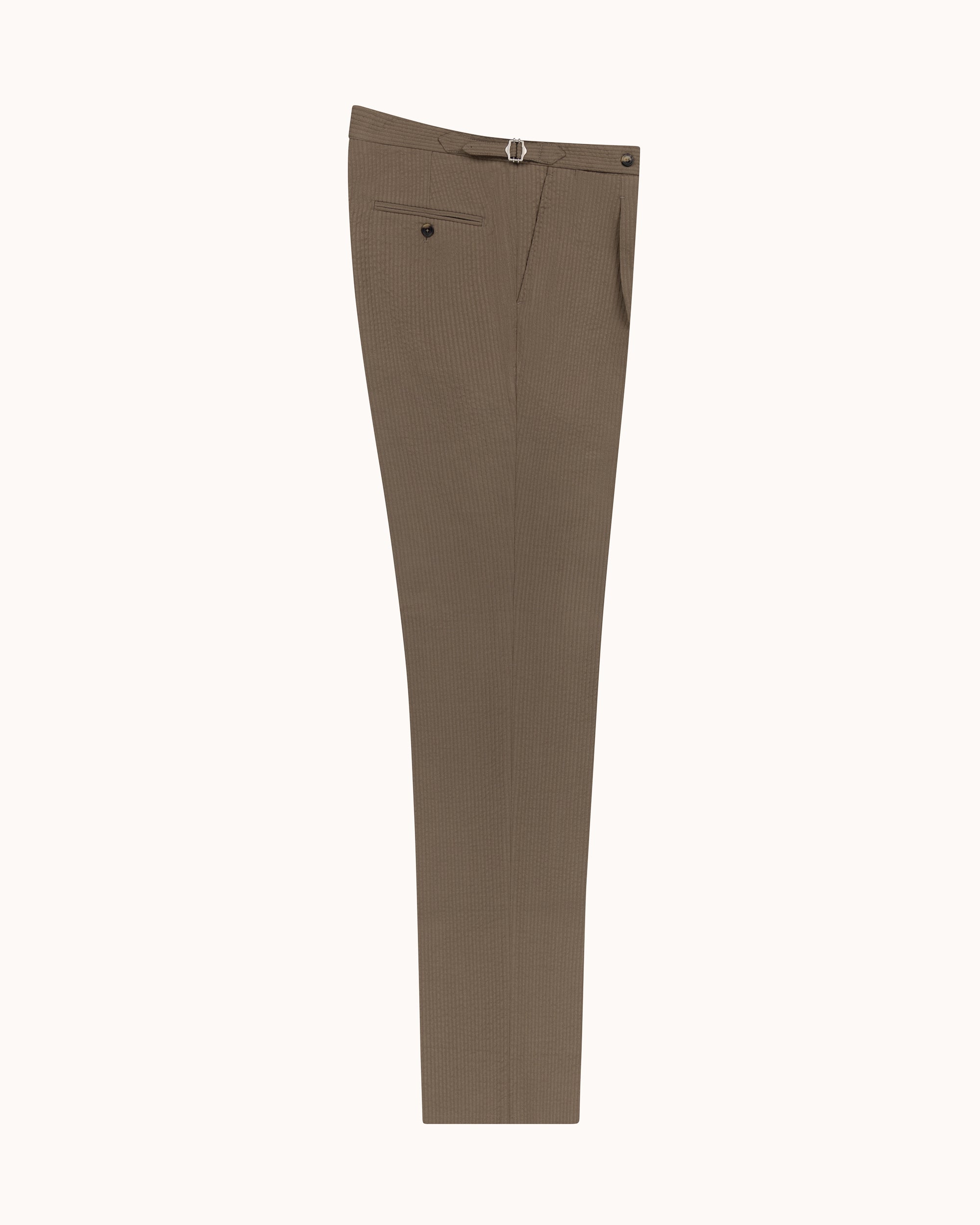 Relaxed Pleated Trouser - Mushroom Seersucker Wool